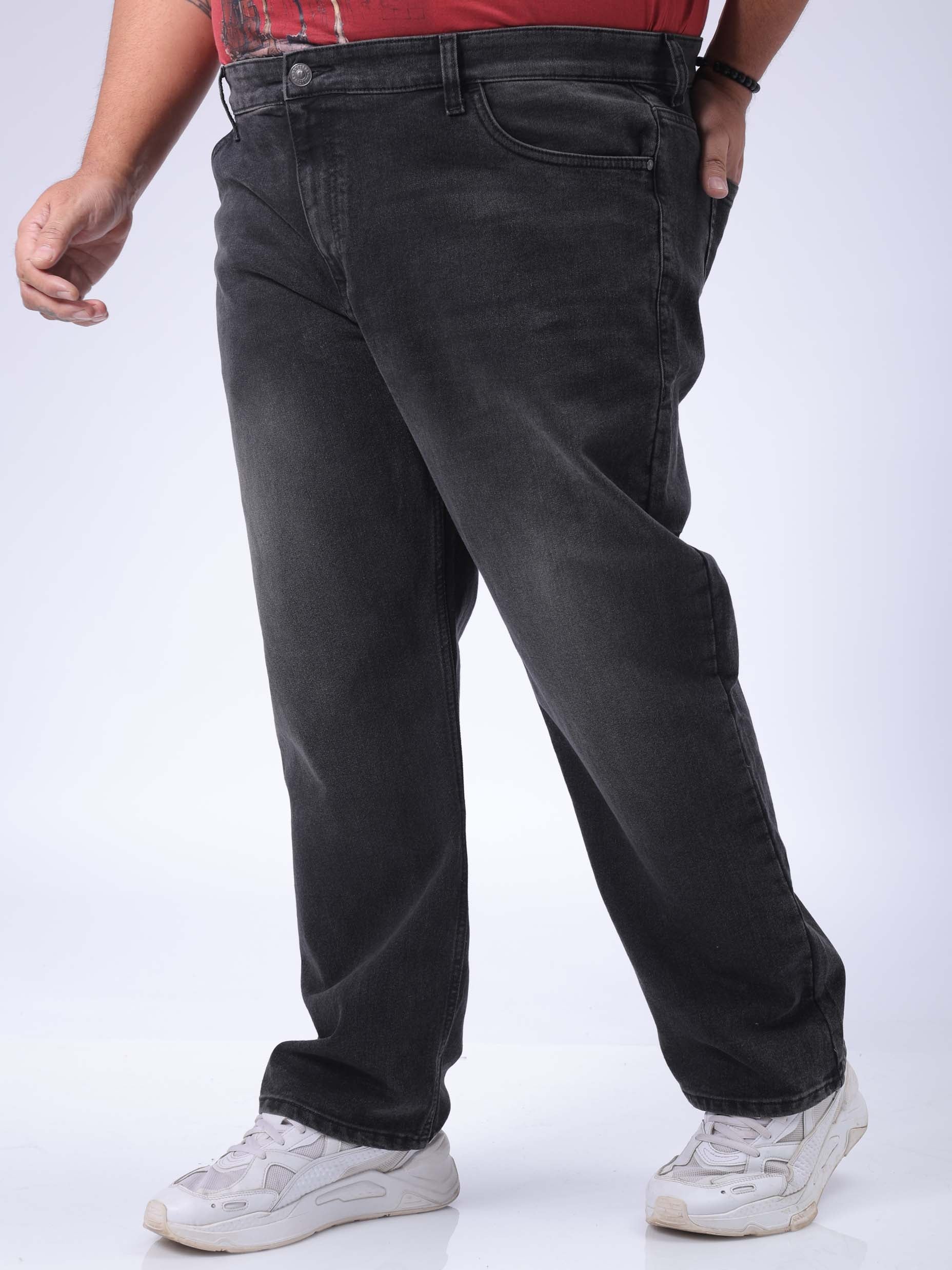 Men's Plus Size Black Vintage Straight Fit Solid Jeans - Image 2