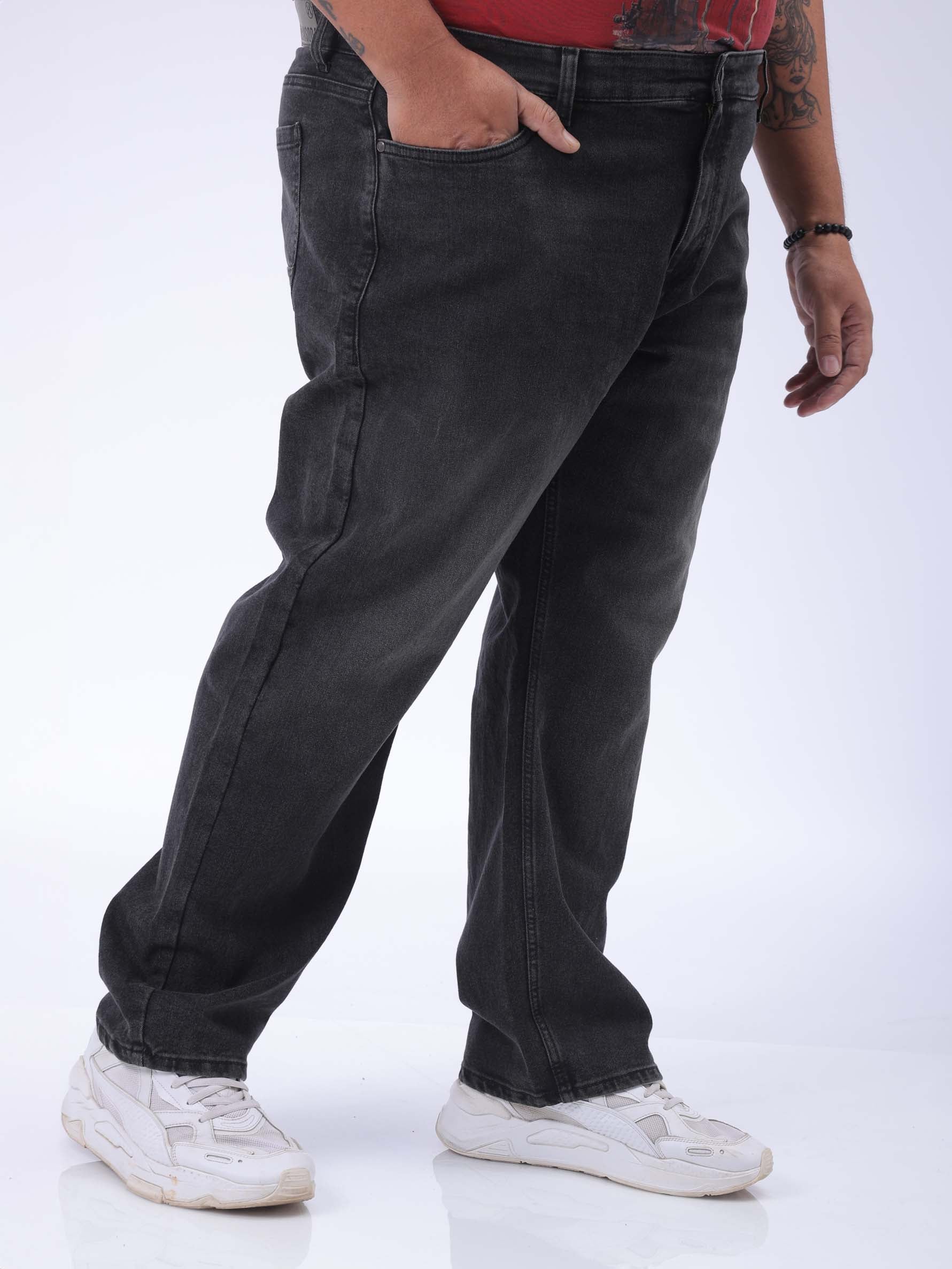 Men's Plus Size Black Vintage Straight Fit Solid Jeans - Image 3