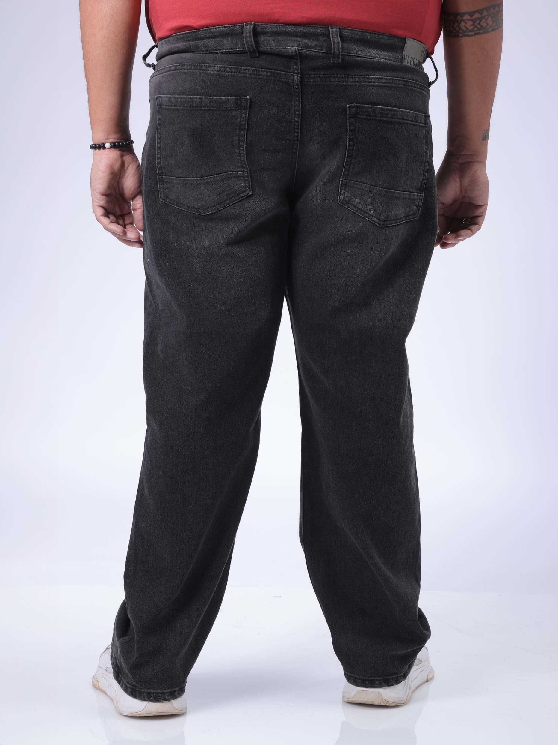 Men's Plus Size Black Vintage Straight Fit Solid Jeans - Image 5