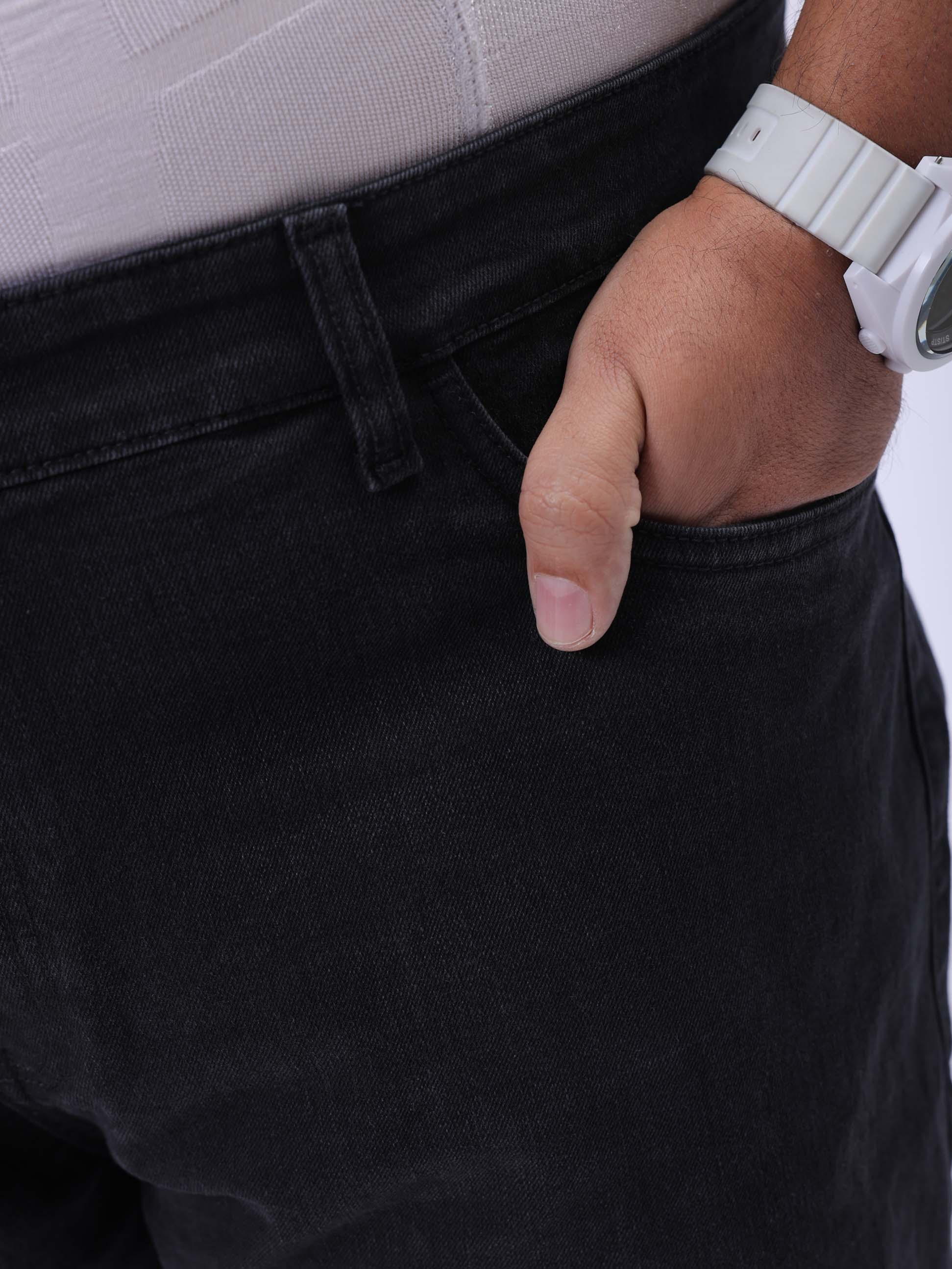 Men's Plus Size Black Vintage Straight Fit Solid Jeans - Image 6