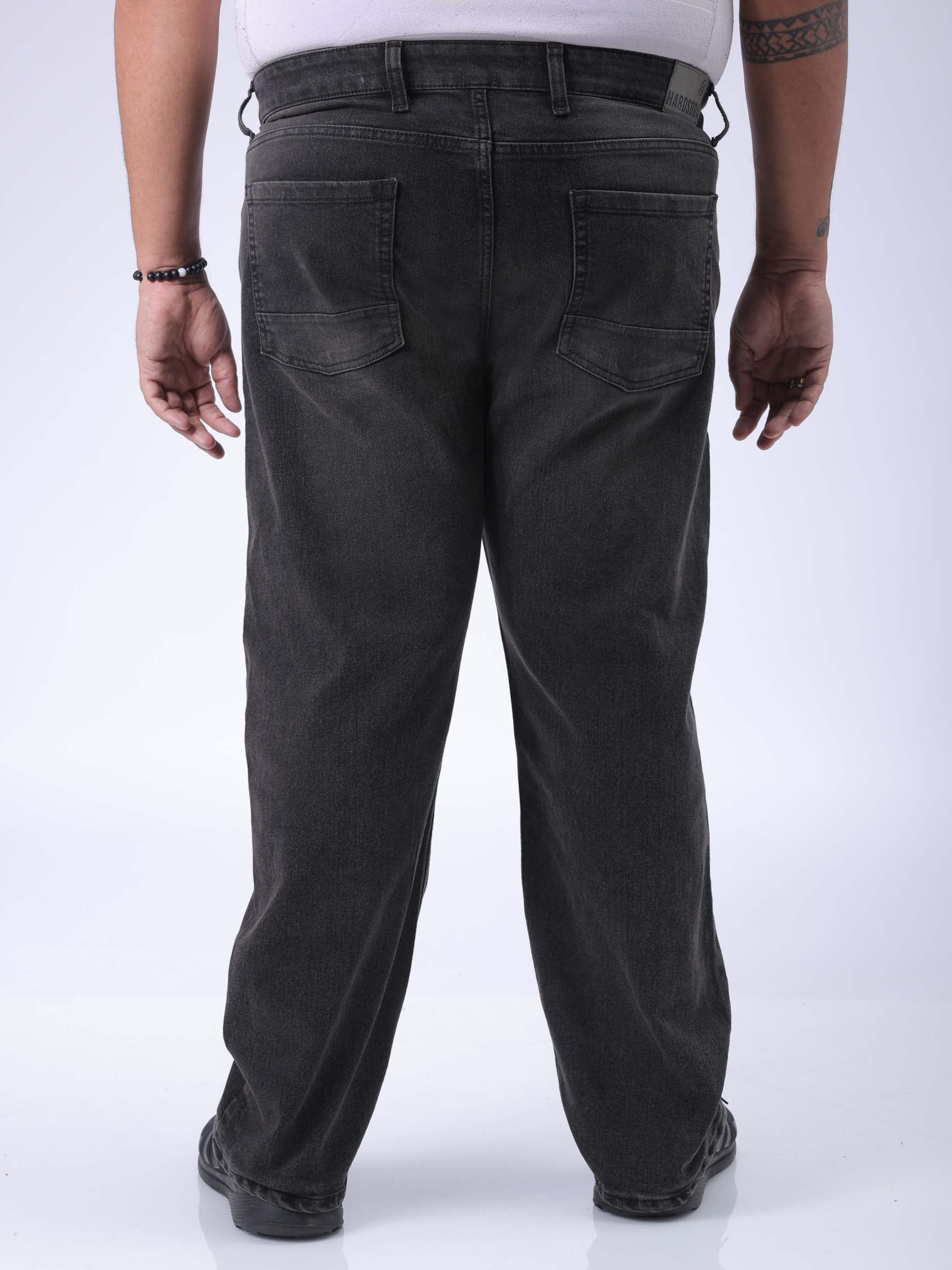 Men's Plus Size Black Vintage Straight Fit Solid Jeans - Image 4