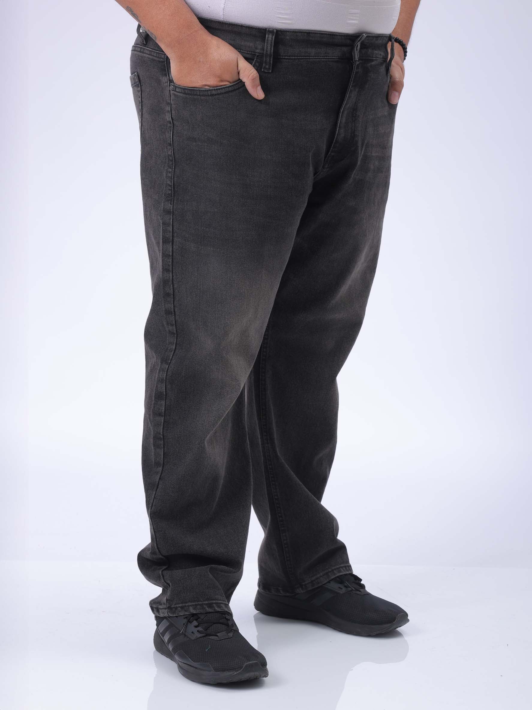Men's Plus Size Black Vintage Straight Fit Solid Jeans - Image 5