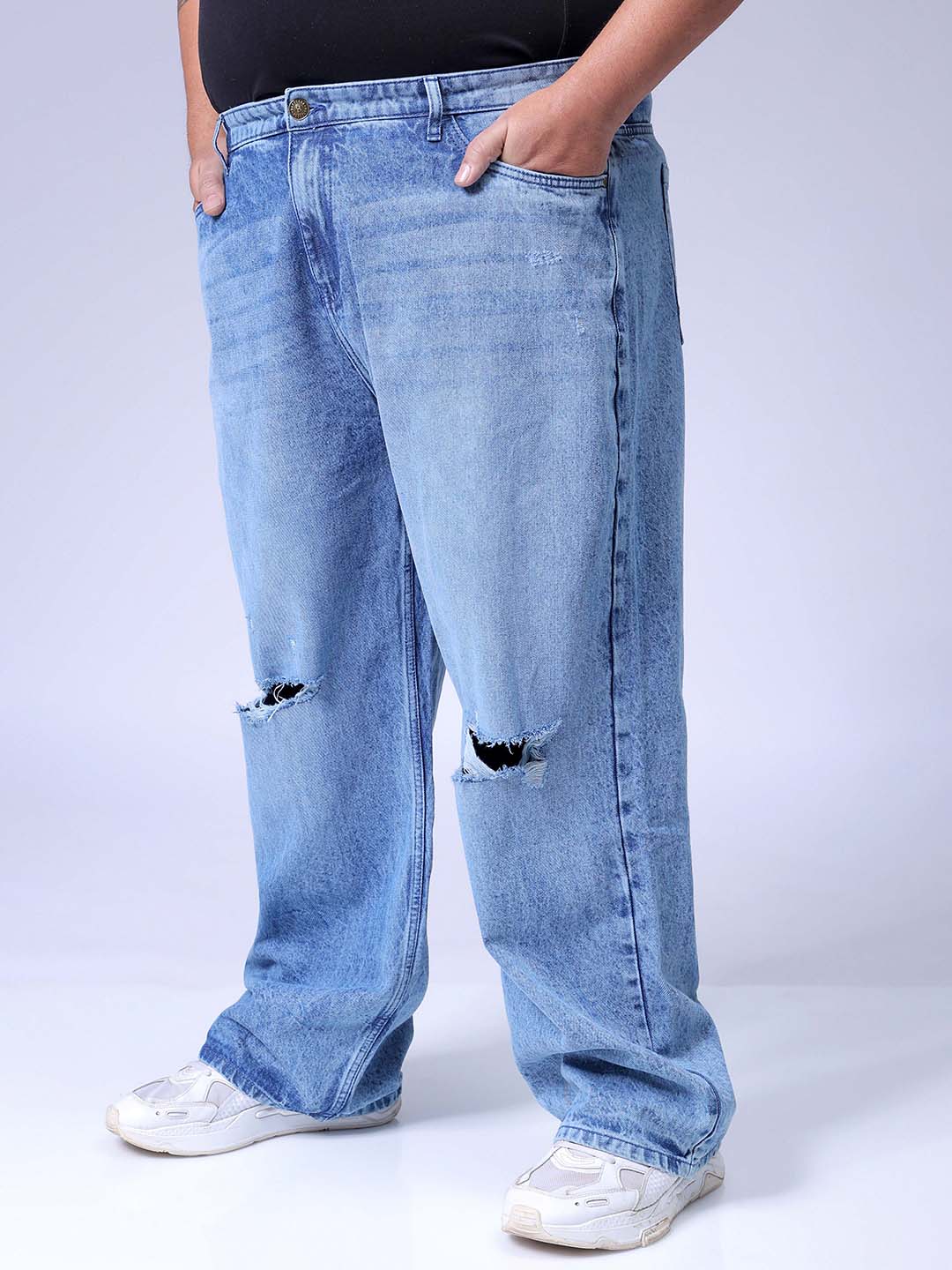 Men's Blue Baggy Fit Casual Jeans - Image 3