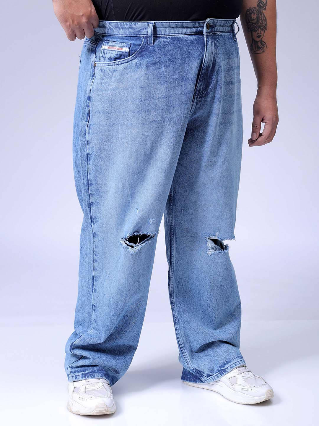 Men's Blue Baggy Fit Casual Jeans - Image 4