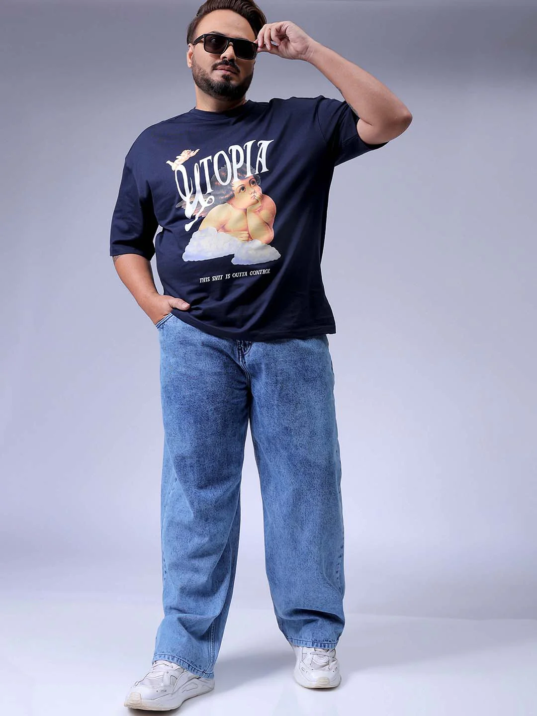 Men's Blue Baggy Fit Casual Jeans - Image 2