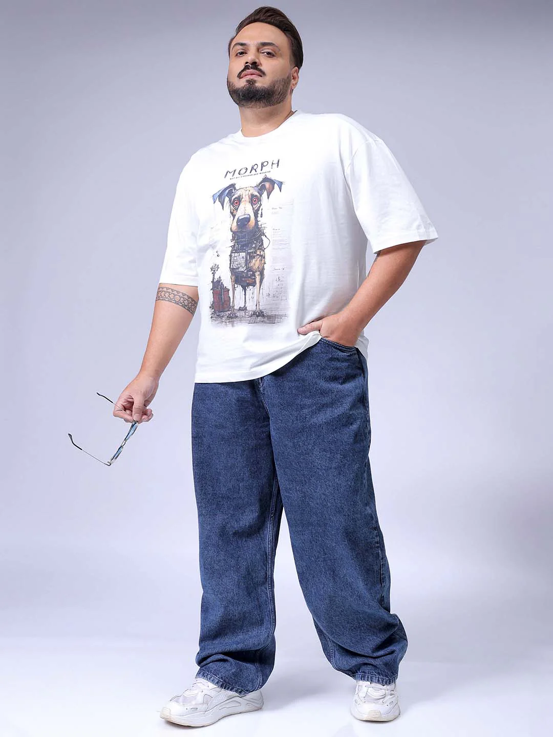Men's Plus Size Blue Baggy Fit Solid Jeans - Image 2