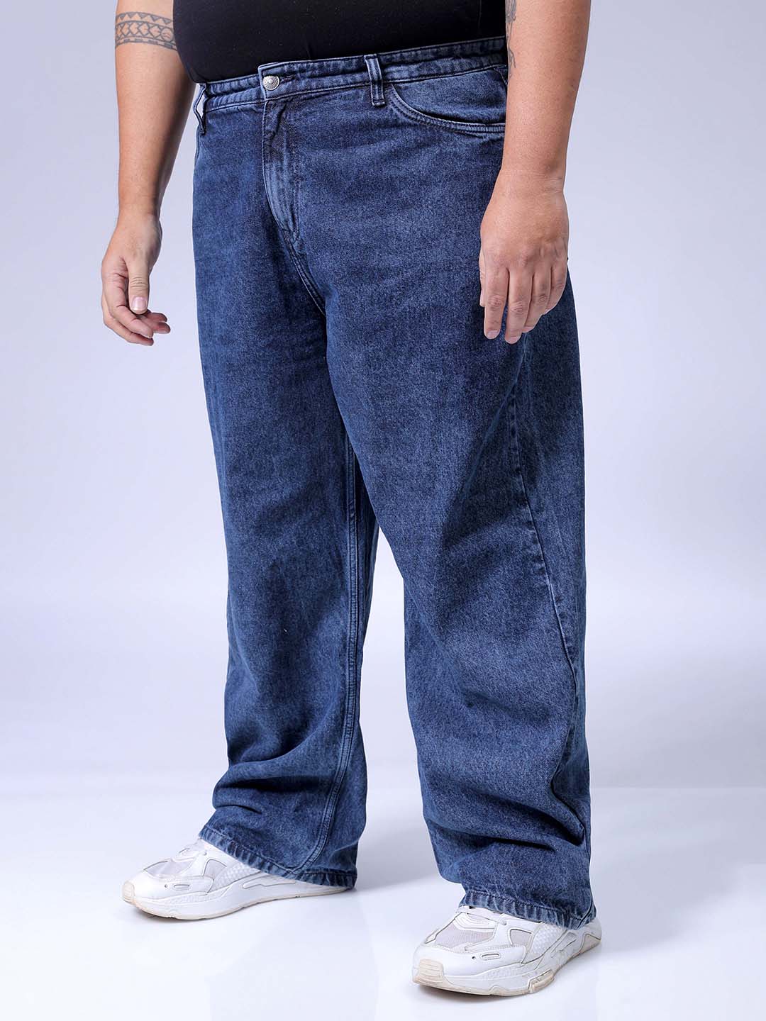 Men's Plus Size Blue Baggy Fit Solid Jeans - Image 3