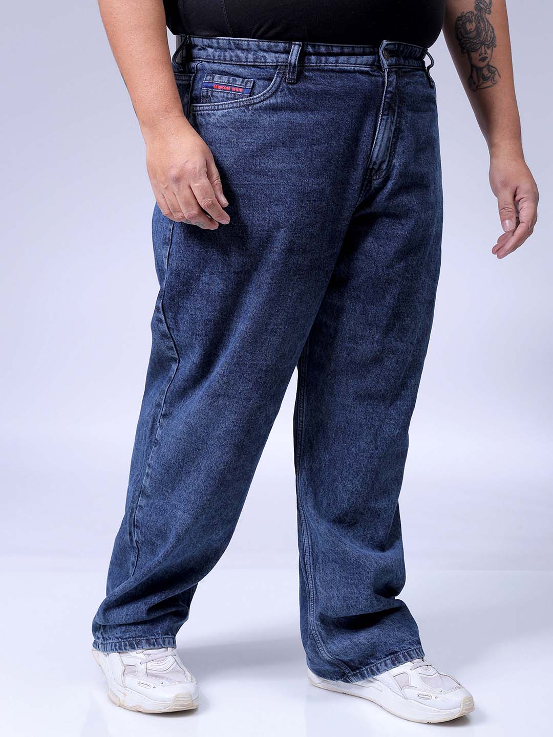 Men's Plus Size Blue Baggy Fit Solid Jeans - Image 4