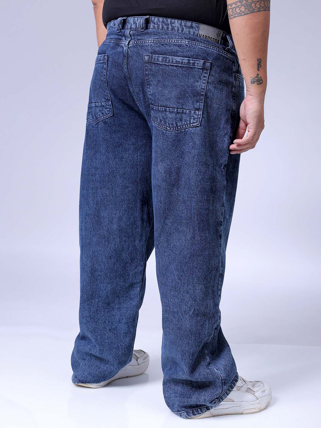 Men's Plus Size Blue Baggy Fit Solid Jeans - Image 5