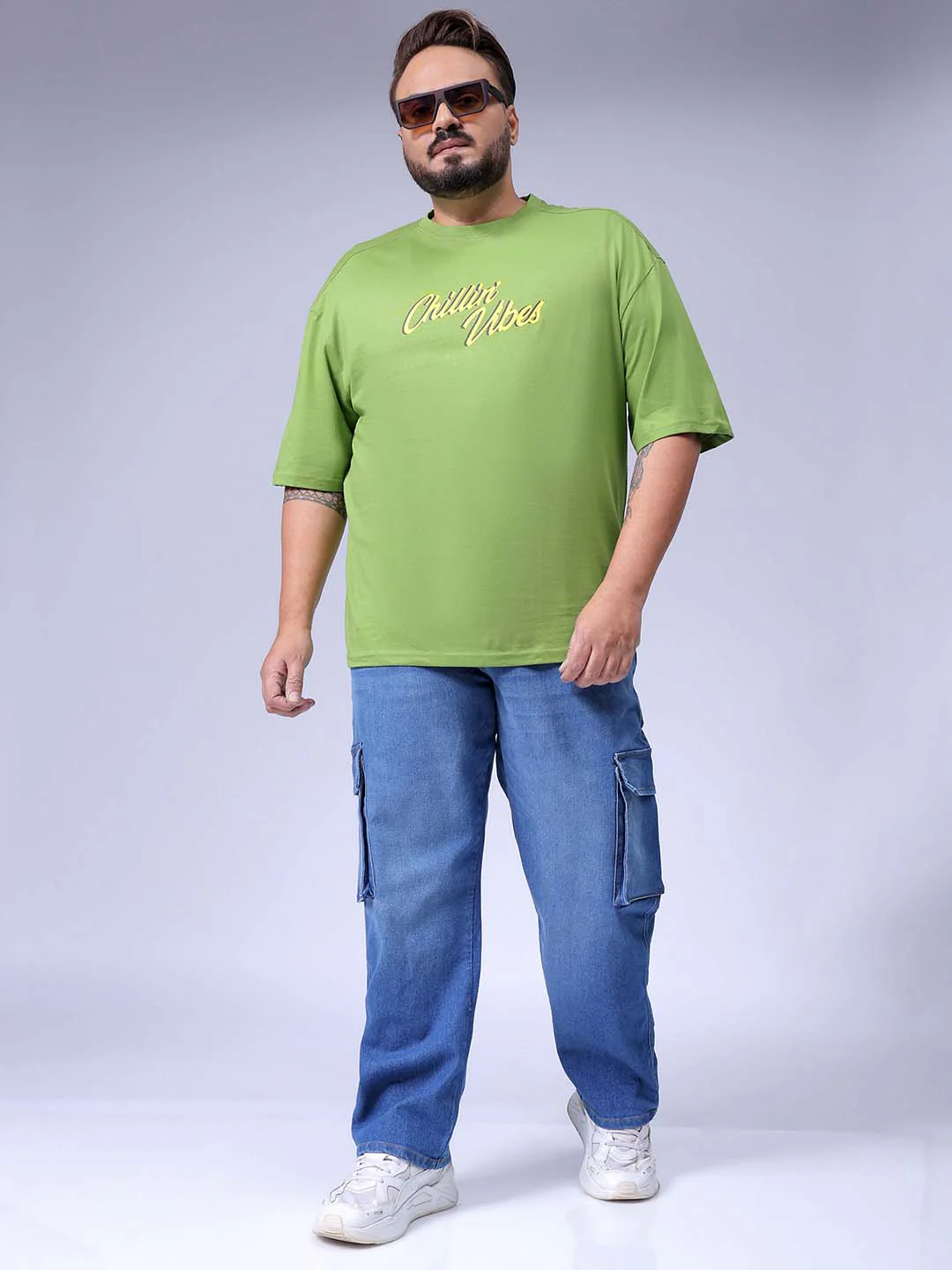 Men's Plus Size Blue Baggy Fit Solid Stretchable Jeans - Image 2