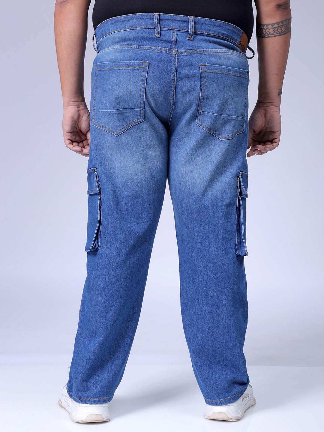 Men's Plus Size Blue Baggy Fit Solid Stretchable Jeans - Image 5