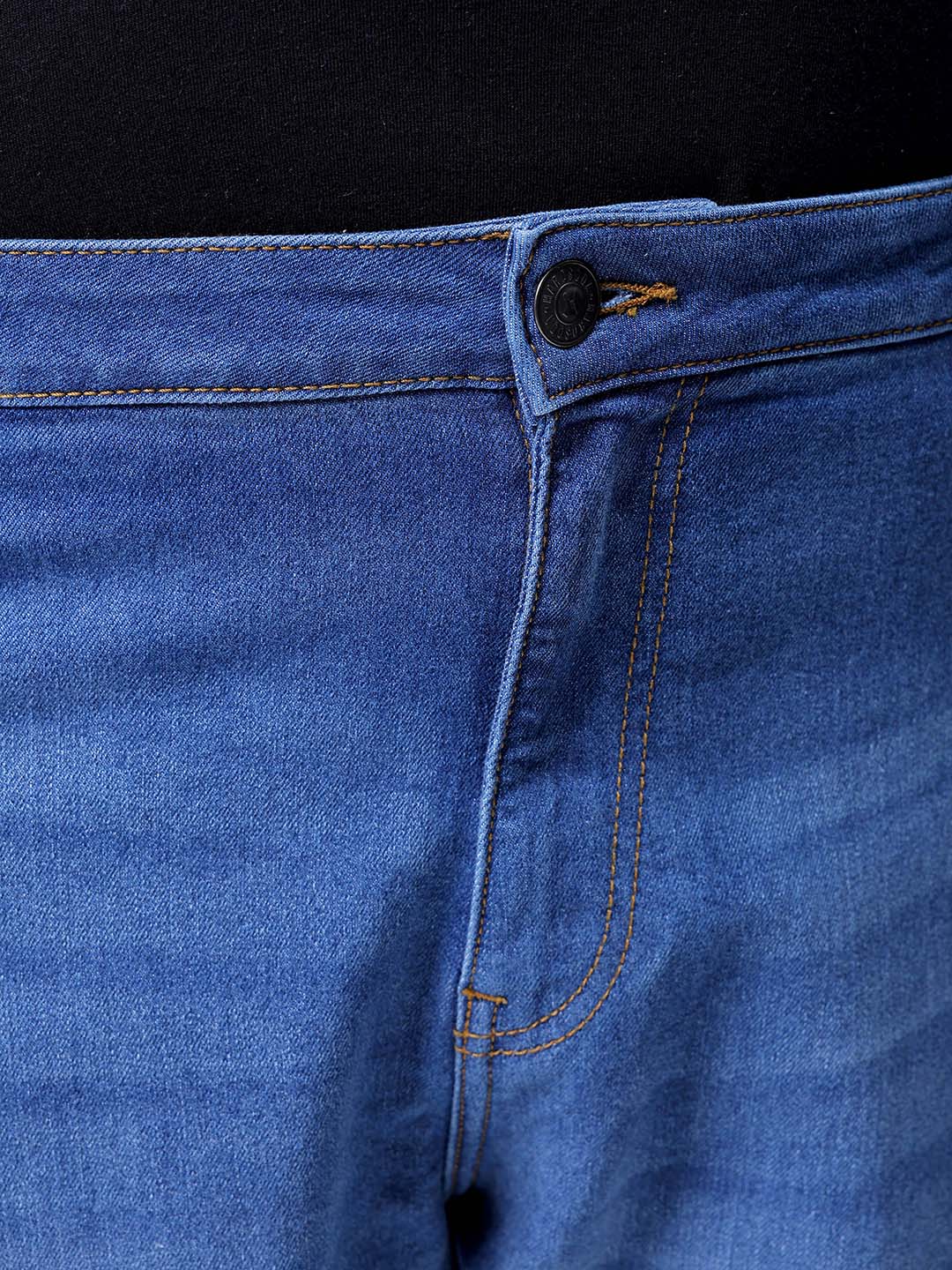 Men's Plus Size Blue Baggy Fit Solid Stretchable Jeans - Image 6