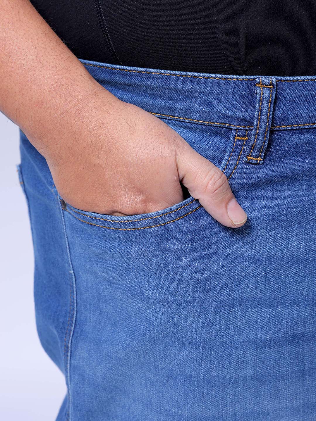 Men's Plus Size Blue Baggy Fit Solid Stretchable Jeans - Image 7