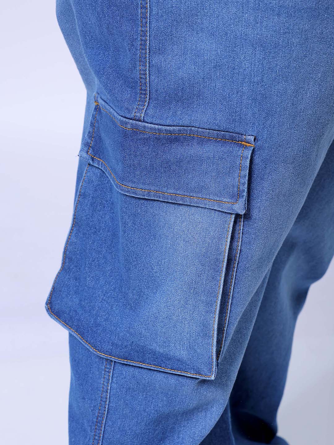 Men's Plus Size Blue Baggy Fit Solid Stretchable Jeans - Image 8