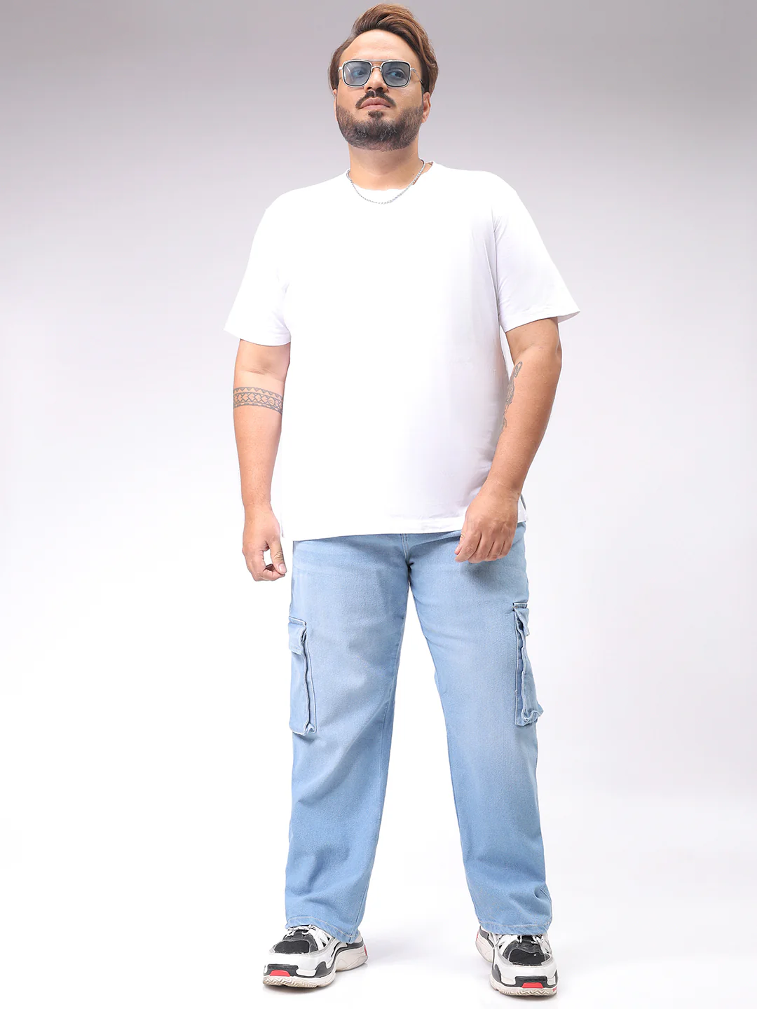 Men's Plus Size Blue Baggy Fit Solid Stretchable Jeans - Image 2