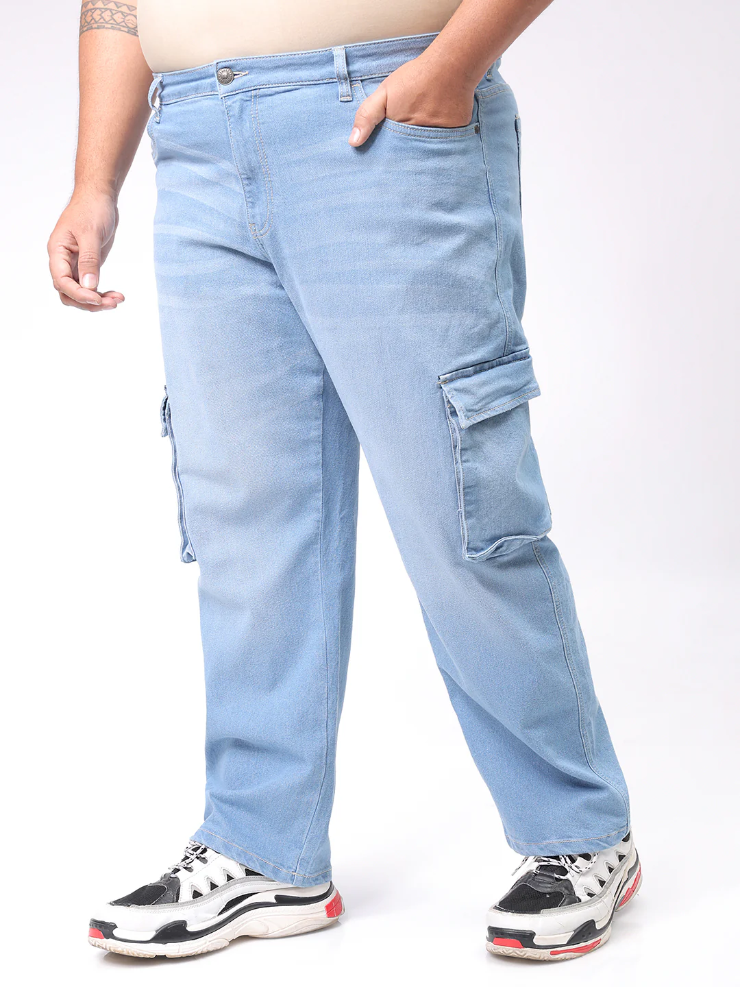 Men's Plus Size Blue Baggy Fit Solid Stretchable Jeans - Image 3