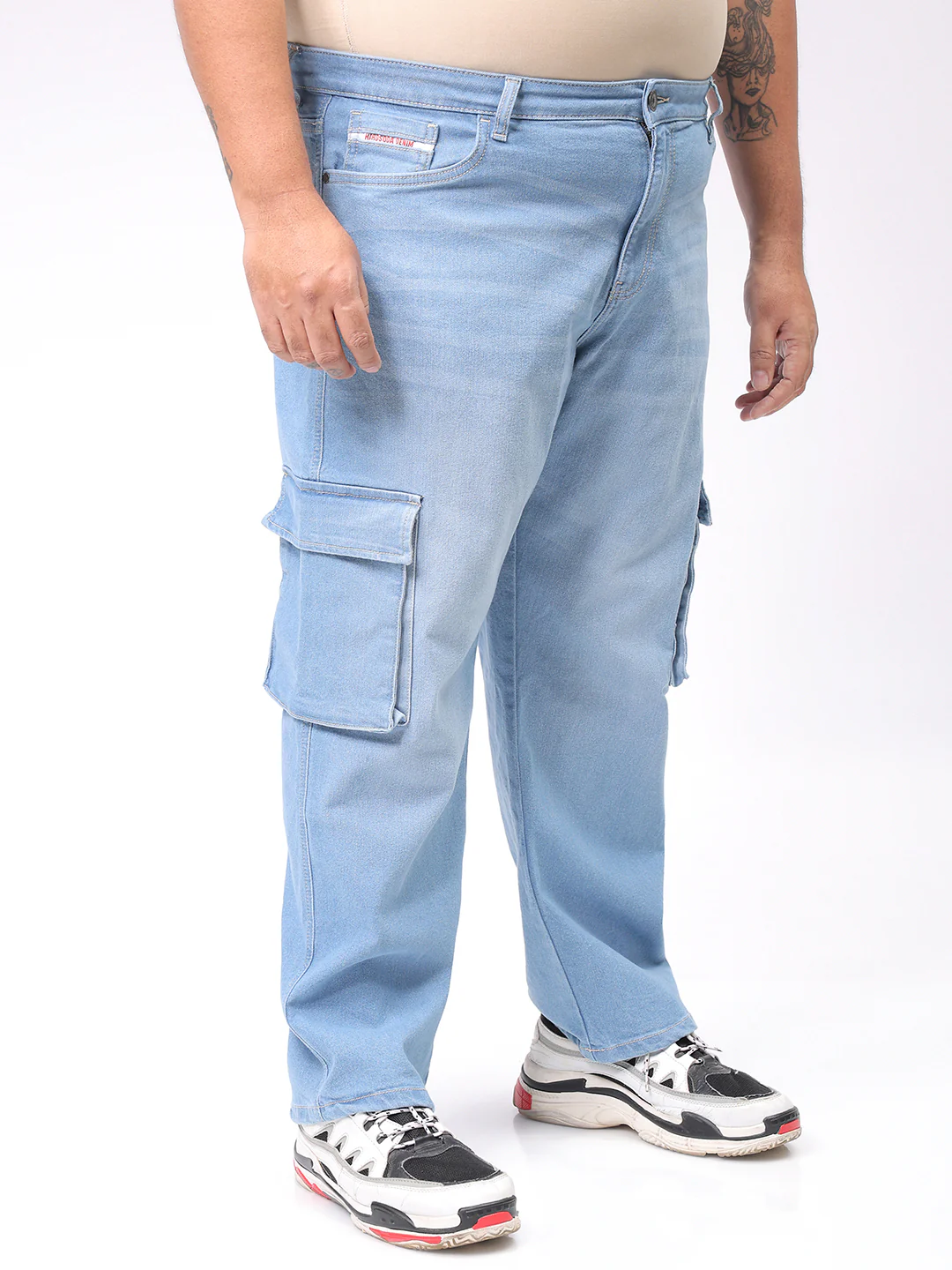 Men's Plus Size Blue Baggy Fit Solid Stretchable Jeans - Image 4