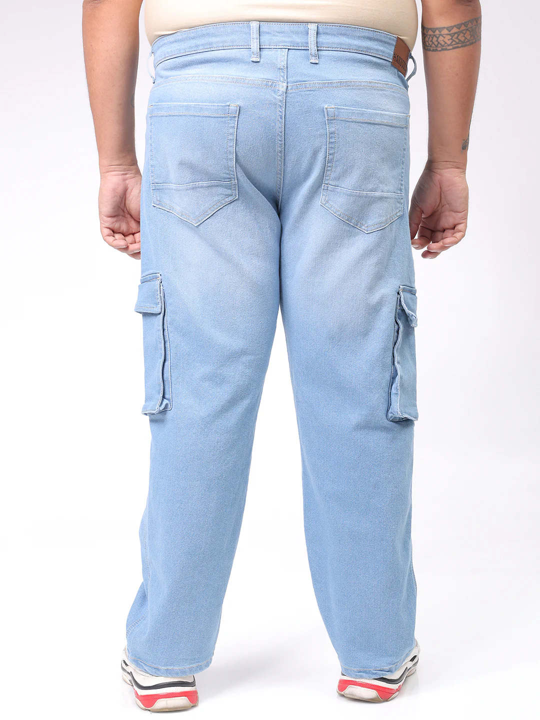 Men's Plus Size Blue Baggy Fit Solid Stretchable Jeans - Image 5