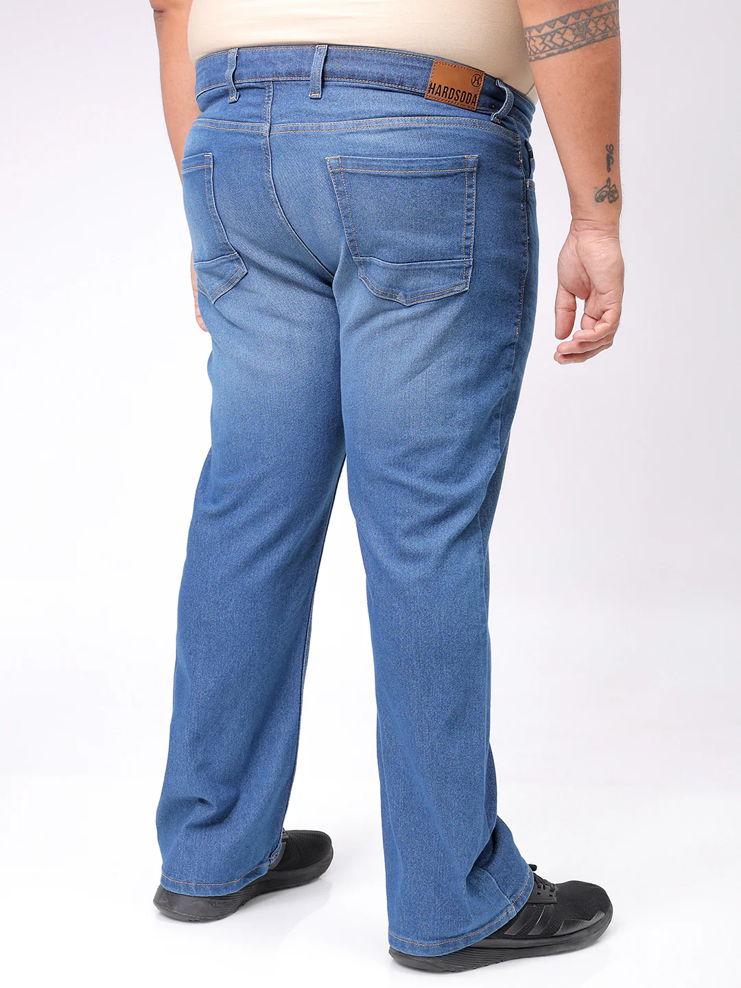 Men's Plus Size Blue Bootcut Fit Solid Stretchable Jeans - Image 3