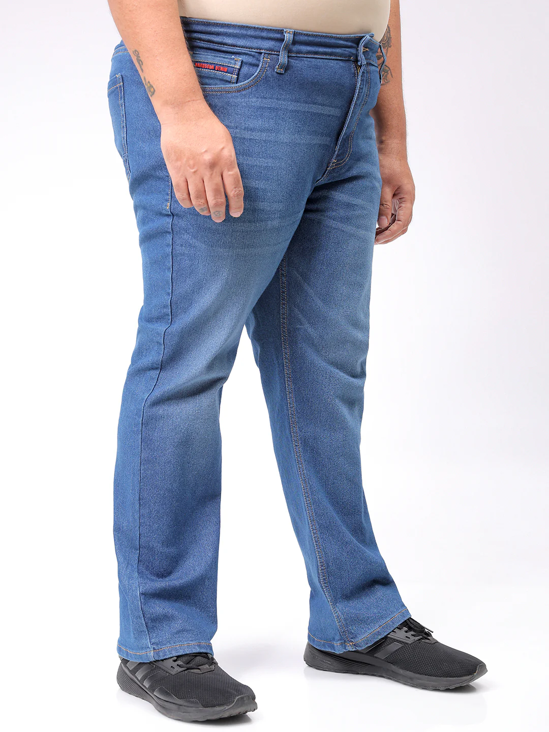 Men's Plus Size Blue Bootcut Fit Solid Stretchable Jeans - Image 4