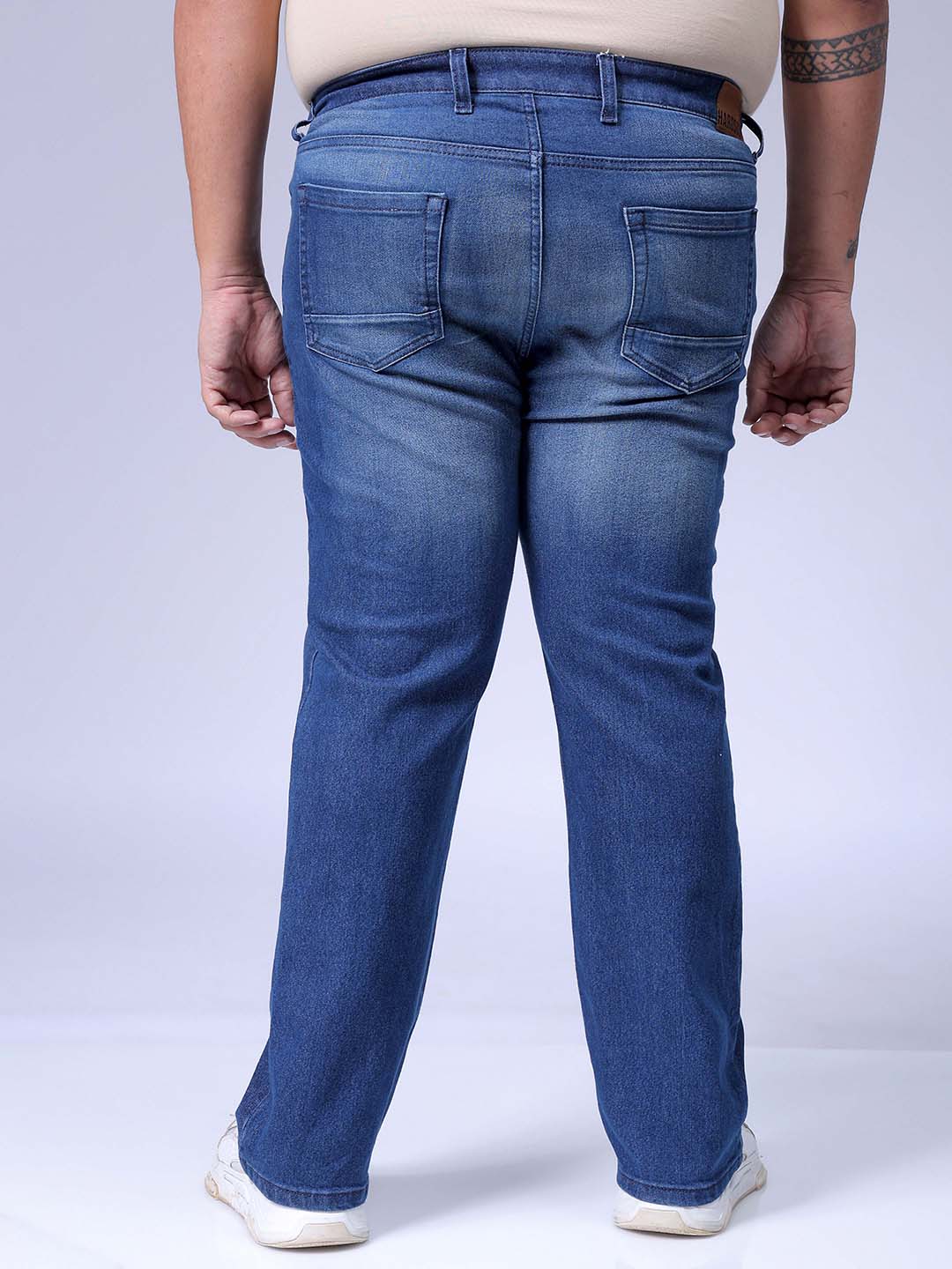 Men's Plus Size Blue Bootcut Fit Solid Stretchable Jeans - Image 5