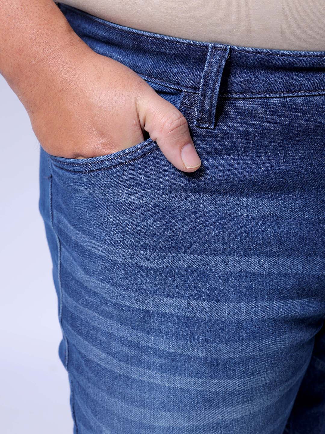 Men's Plus Size Blue Bootcut Fit Solid Stretchable Jeans - Image 7