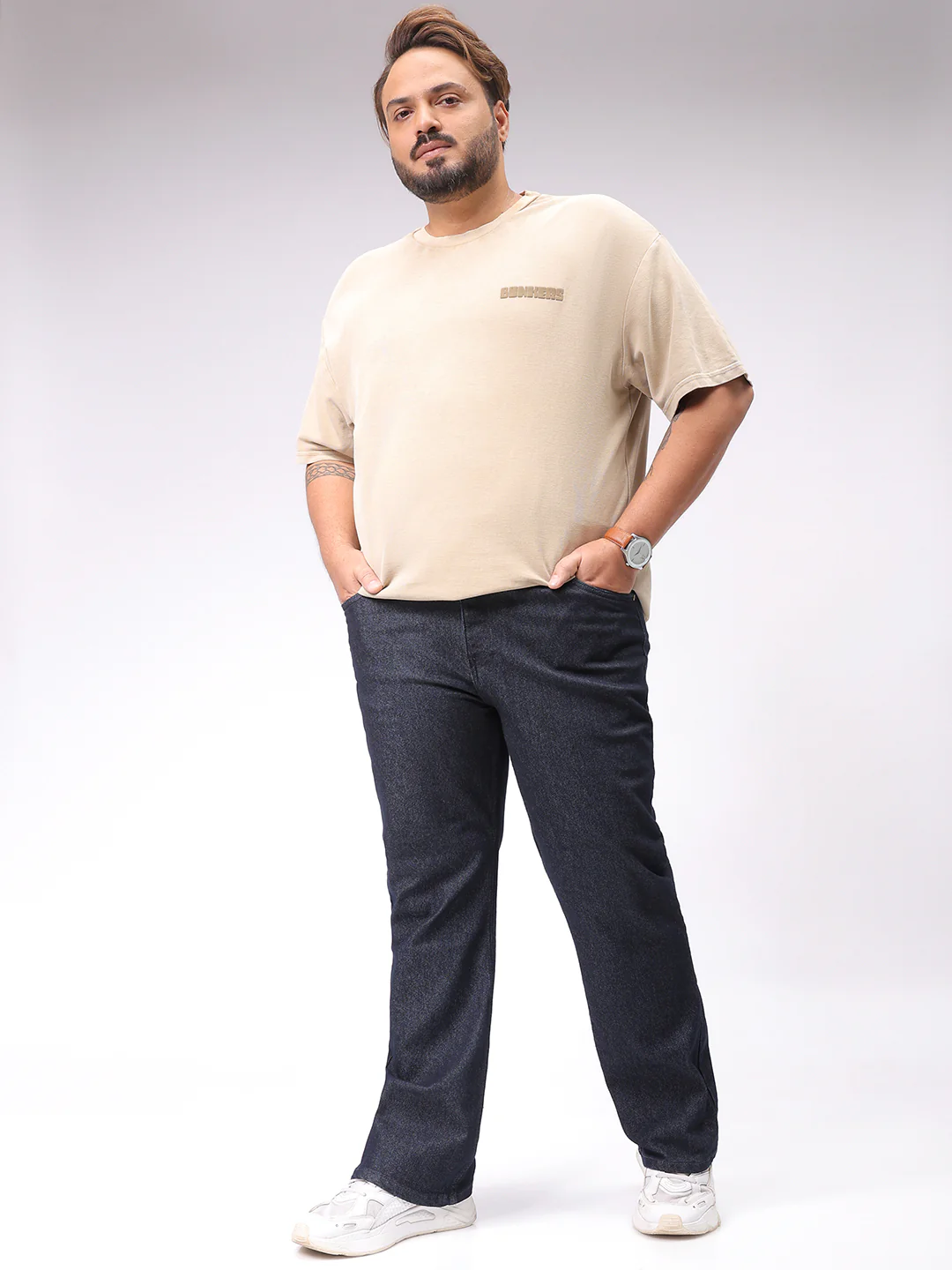 Men's Plus Size Blue Bootcut Fit Solid Stretchable Jeans - Image 2