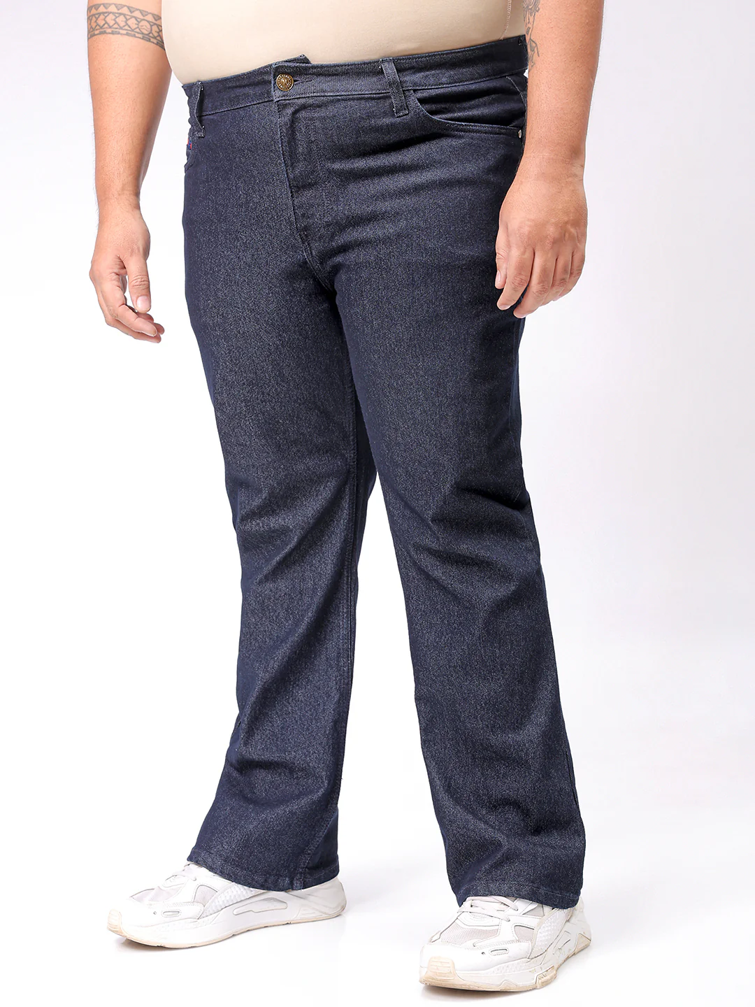 Men's Plus Size Blue Bootcut Fit Solid Stretchable Jeans - Image 3