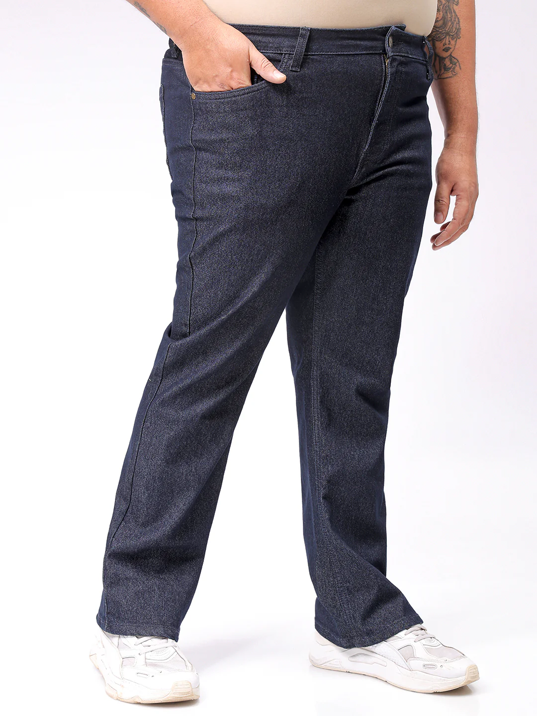 Men's Plus Size Blue Bootcut Fit Solid Stretchable Jeans - Image 4