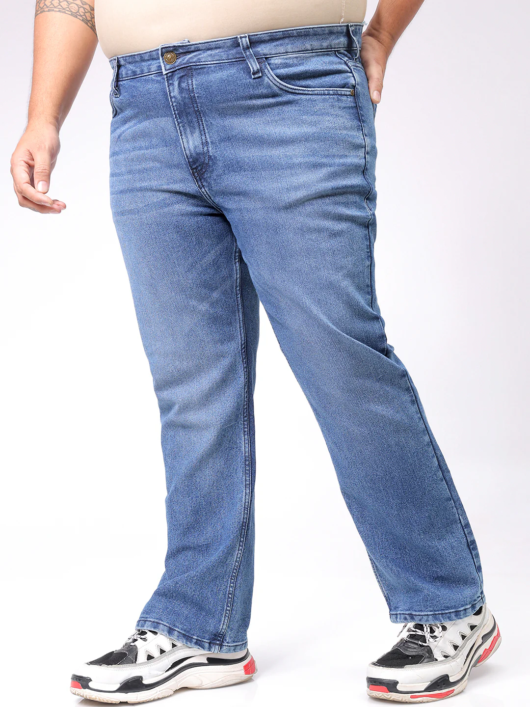 Men's Plus Size Blue Bootcut Fit Solid Stretchable Jeans - Image 2