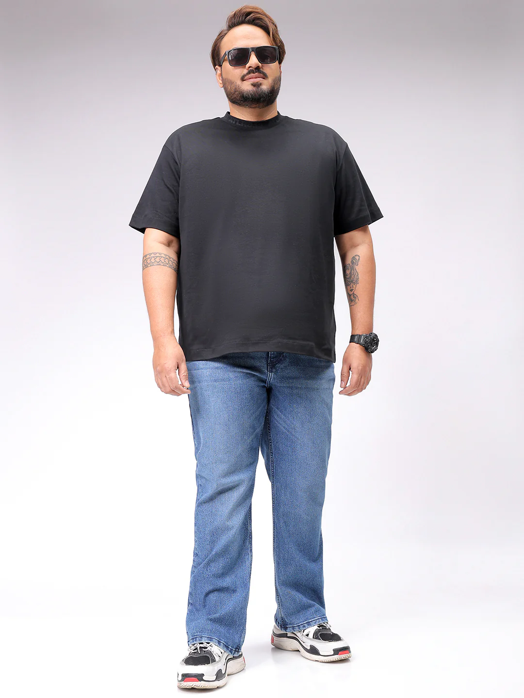 Men's Plus Size Blue Bootcut Fit Solid Stretchable Jeans - Image 4