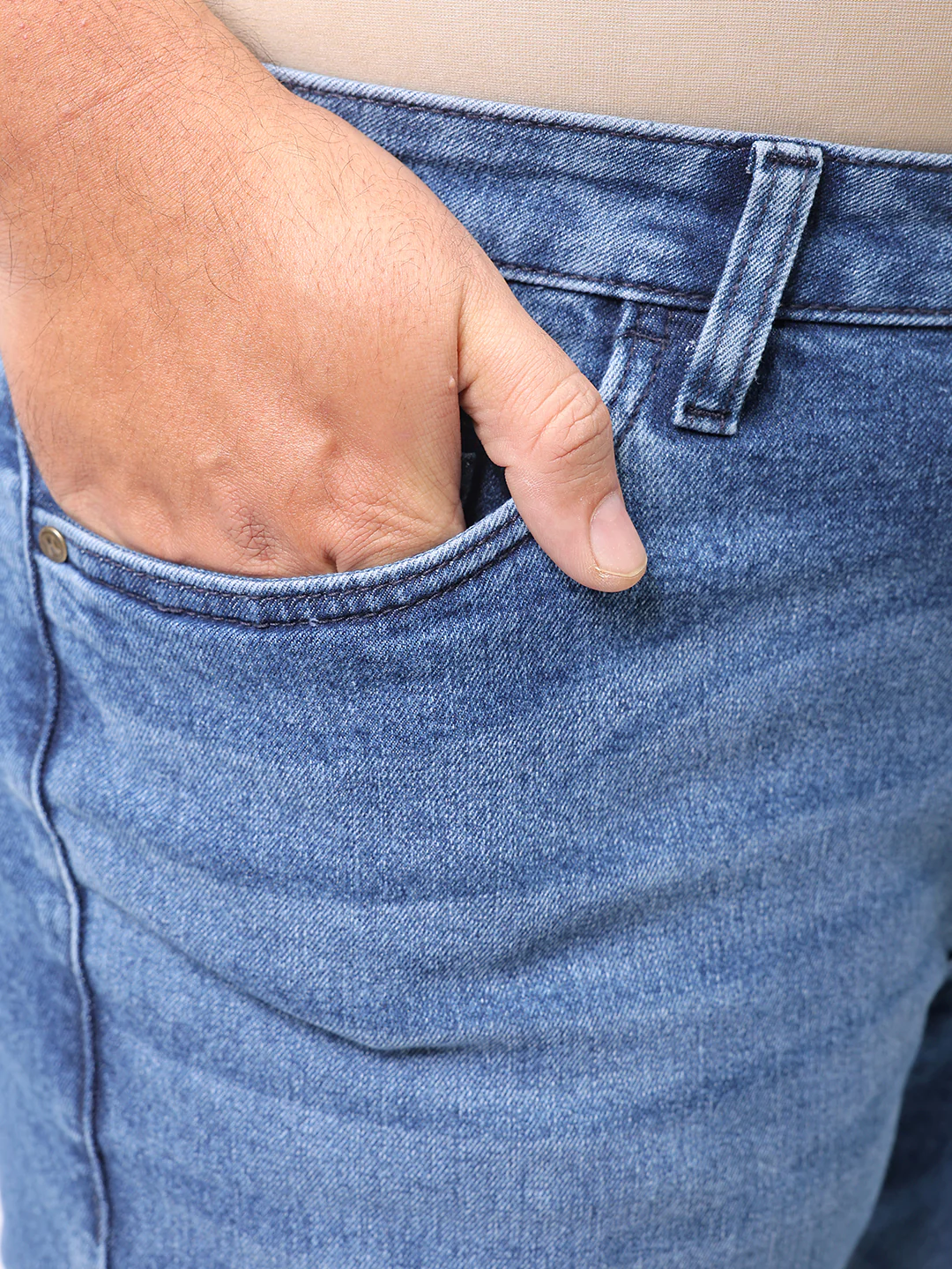 Men's Plus Size Blue Bootcut Fit Solid Stretchable Jeans - Image 7