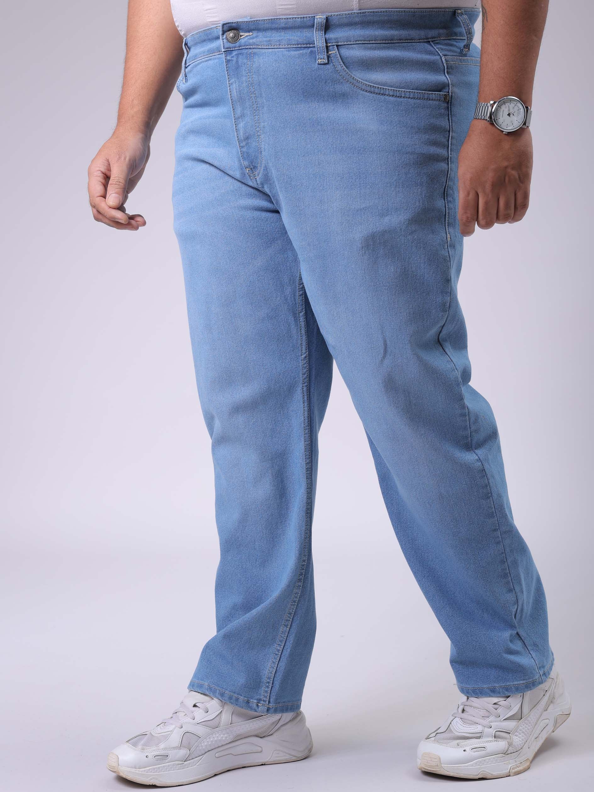 Men's Plus Size Blue Vintage Straight Fit Solid Jeans - Image 2