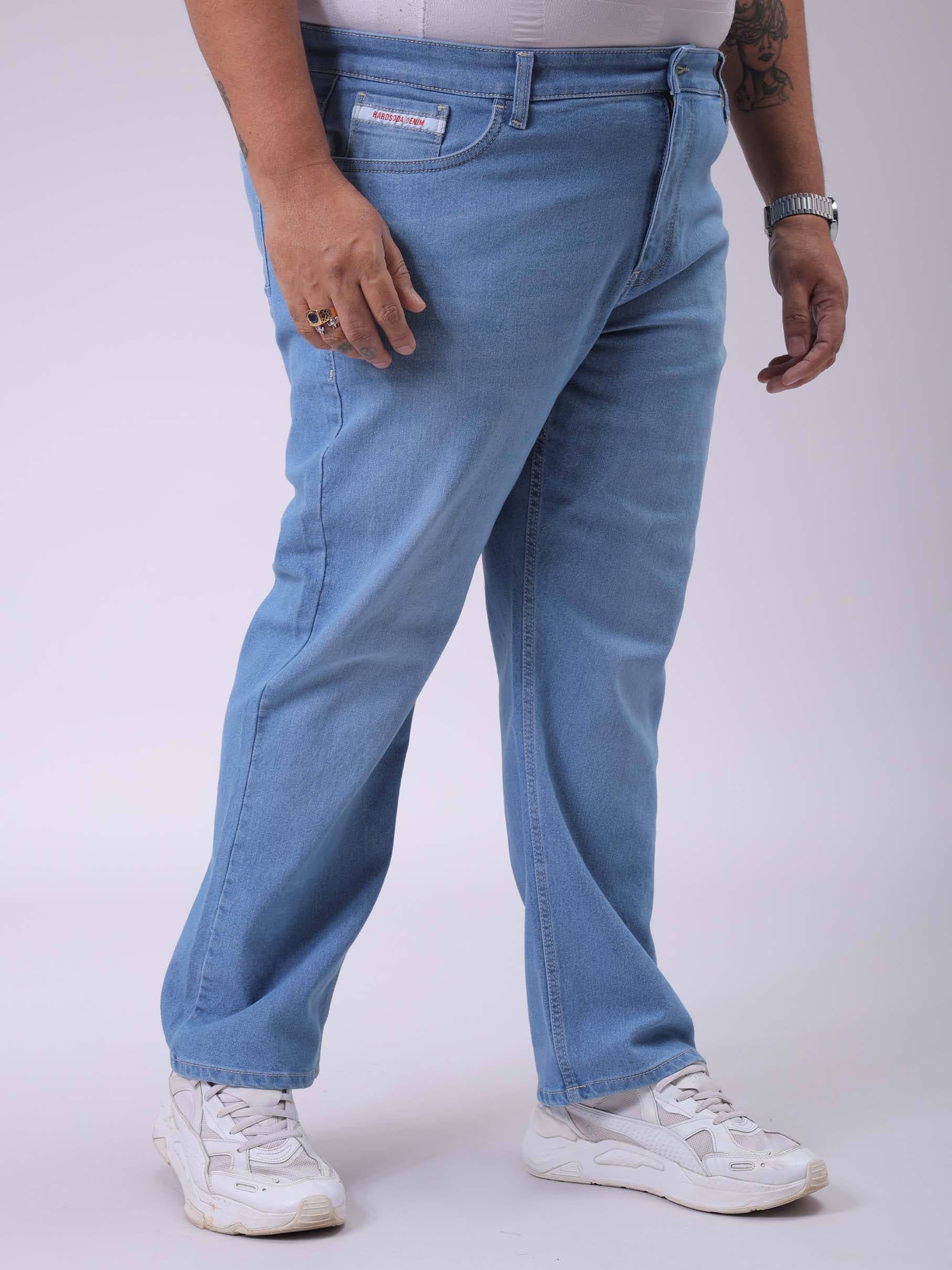 Men's Plus Size Blue Vintage Straight Fit Solid Jeans - Image 3