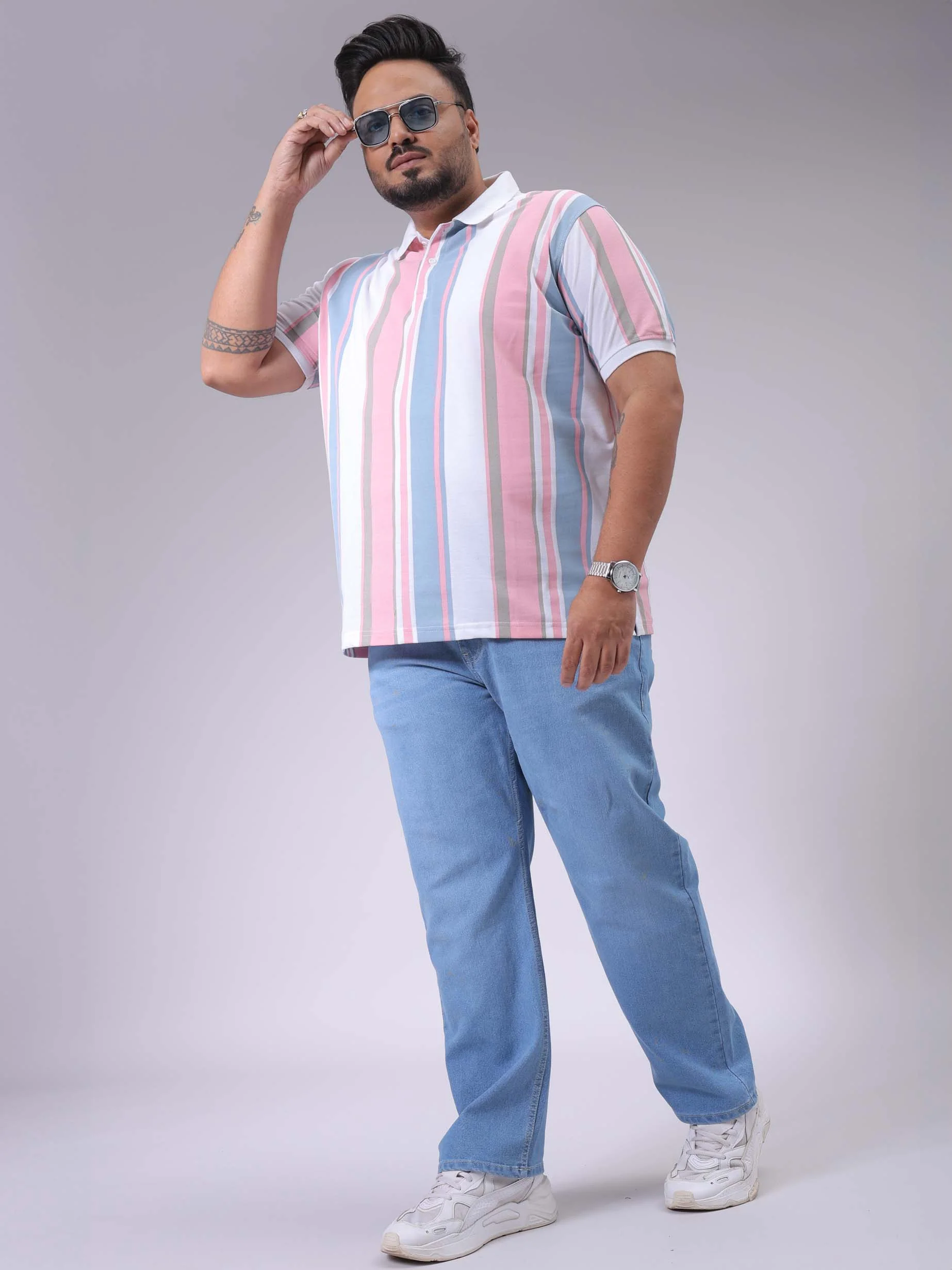Men's Plus Size Blue Vintage Straight Fit Solid Jeans - Image 4