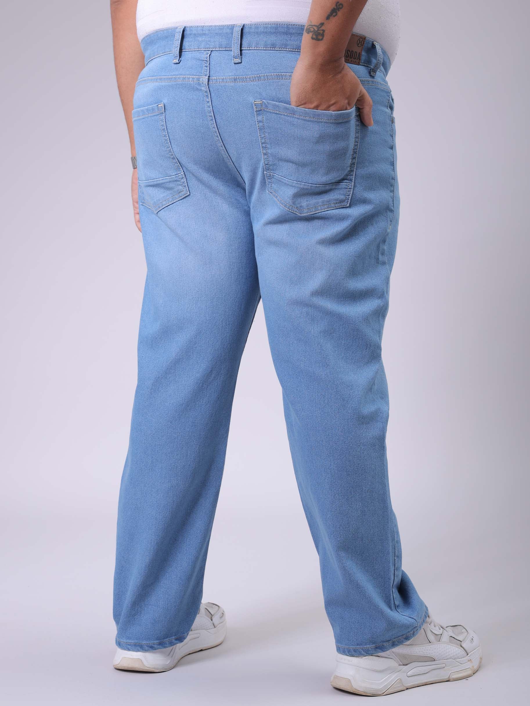 Men's Plus Size Blue Vintage Straight Fit Solid Jeans - Image 5