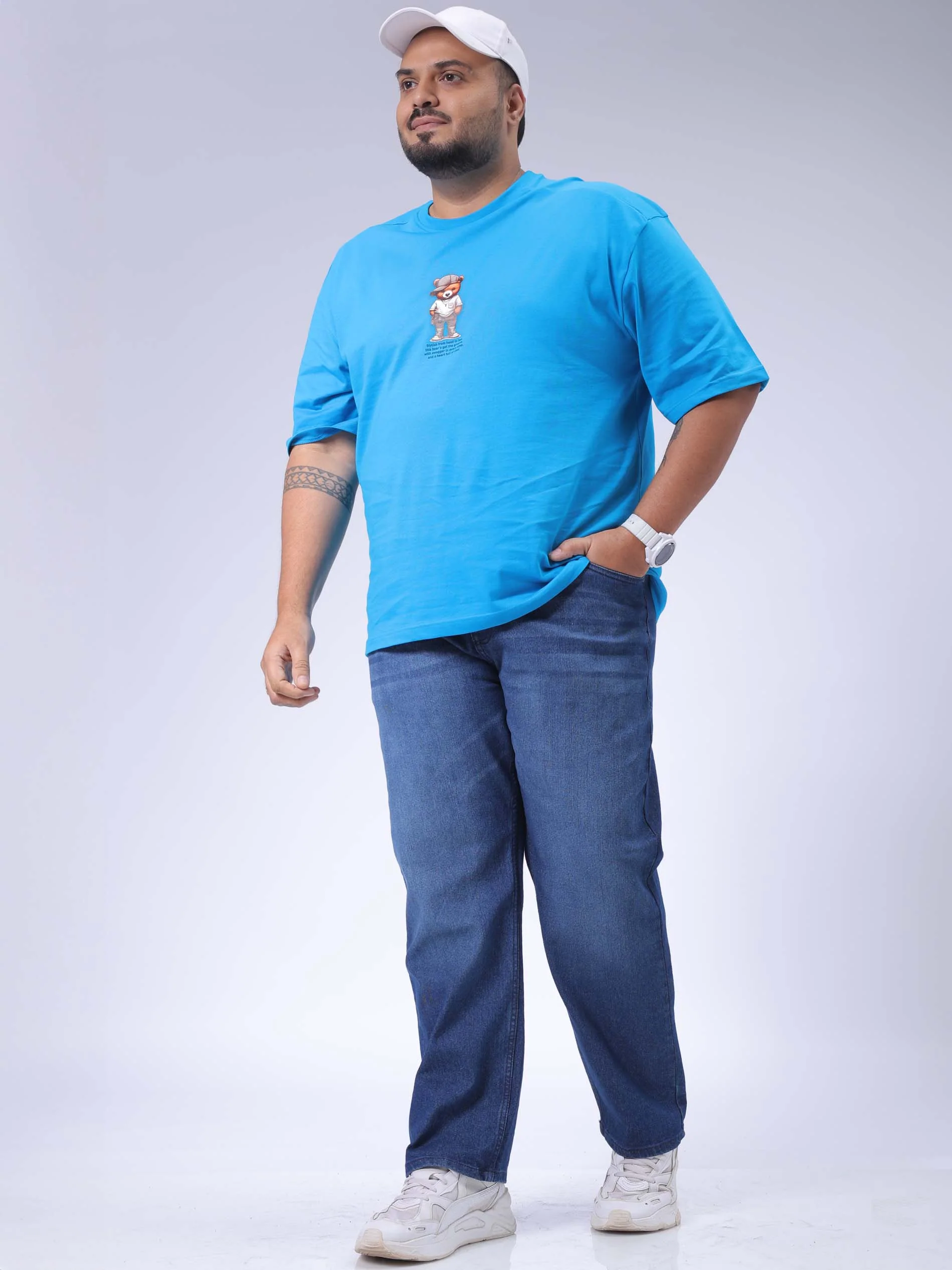 Men's Plus Size Blue Vintage Straight Fit Solid Jeans - Image 2