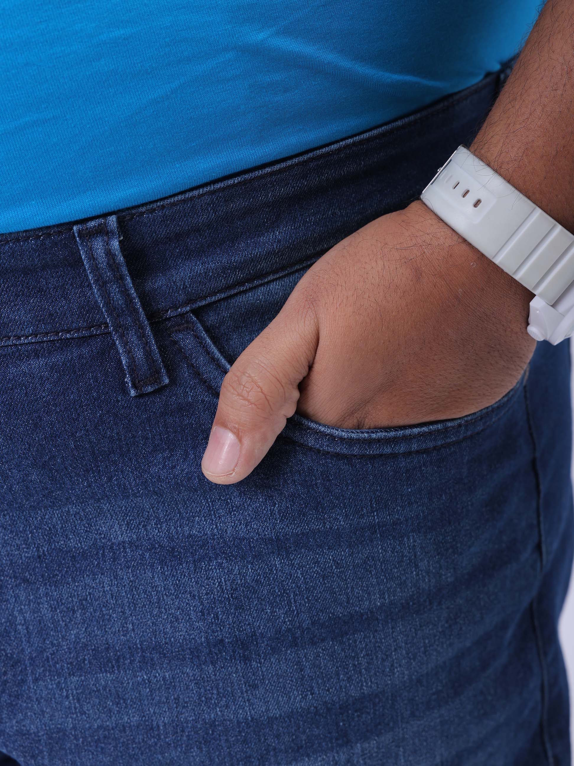 Men's Plus Size Blue Vintage Straight Fit Solid Jeans - Image 6