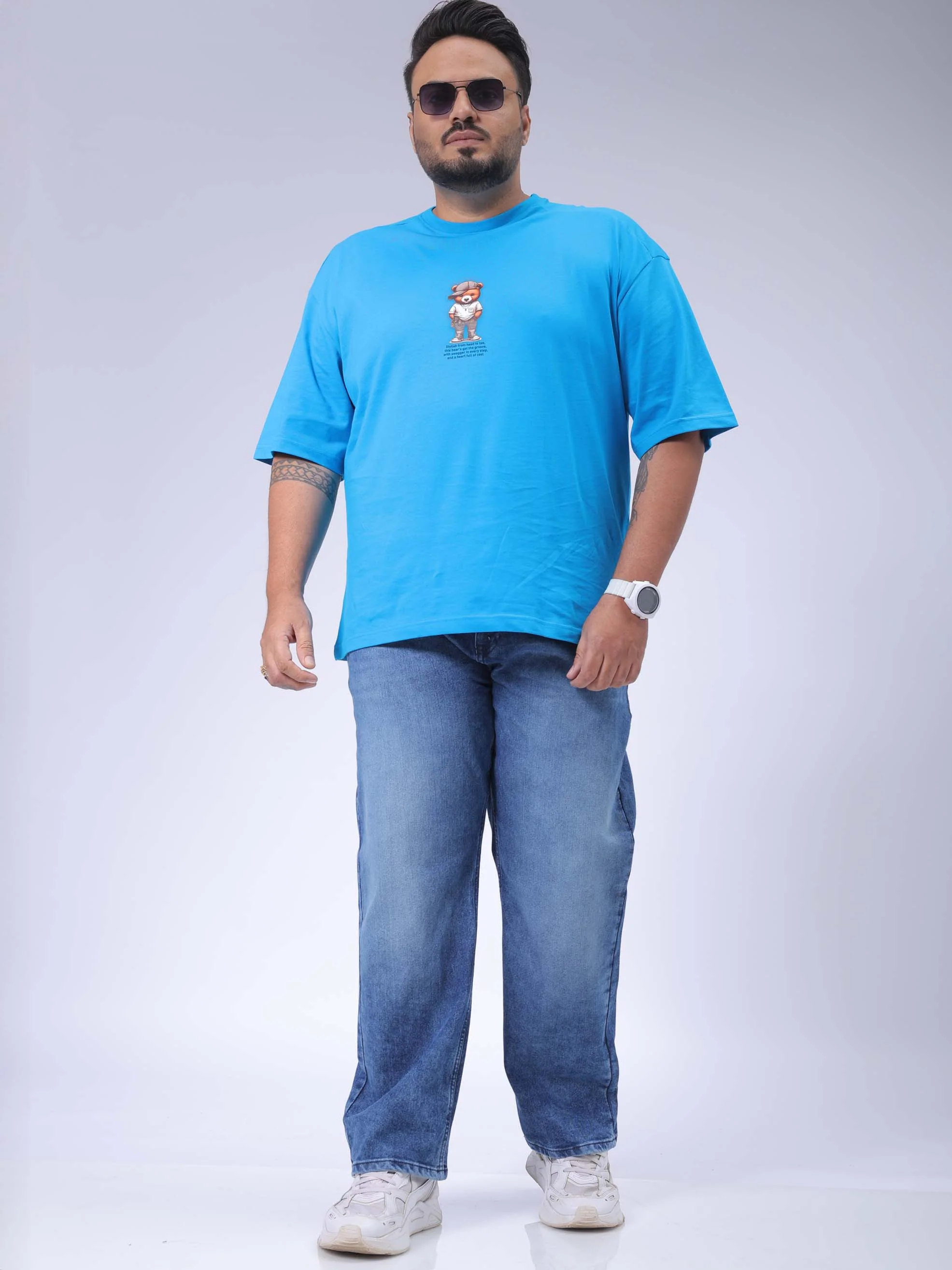 Men's Plus Size Blue Vintage Straight Fit Solid Jeans - Image 2