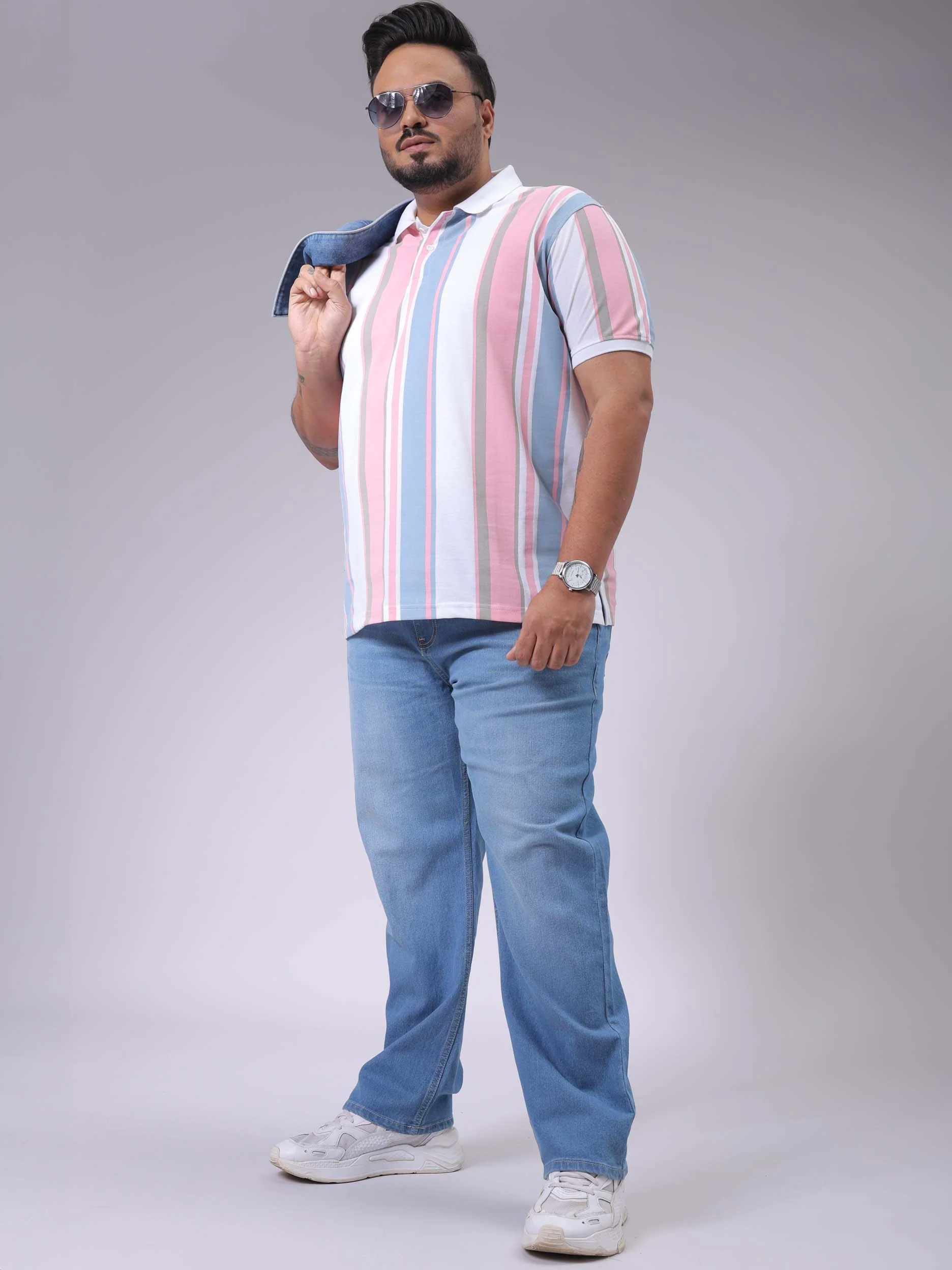 Men's Plus Size Blue Vintage Straight Fit Solid Jeans - Image 2