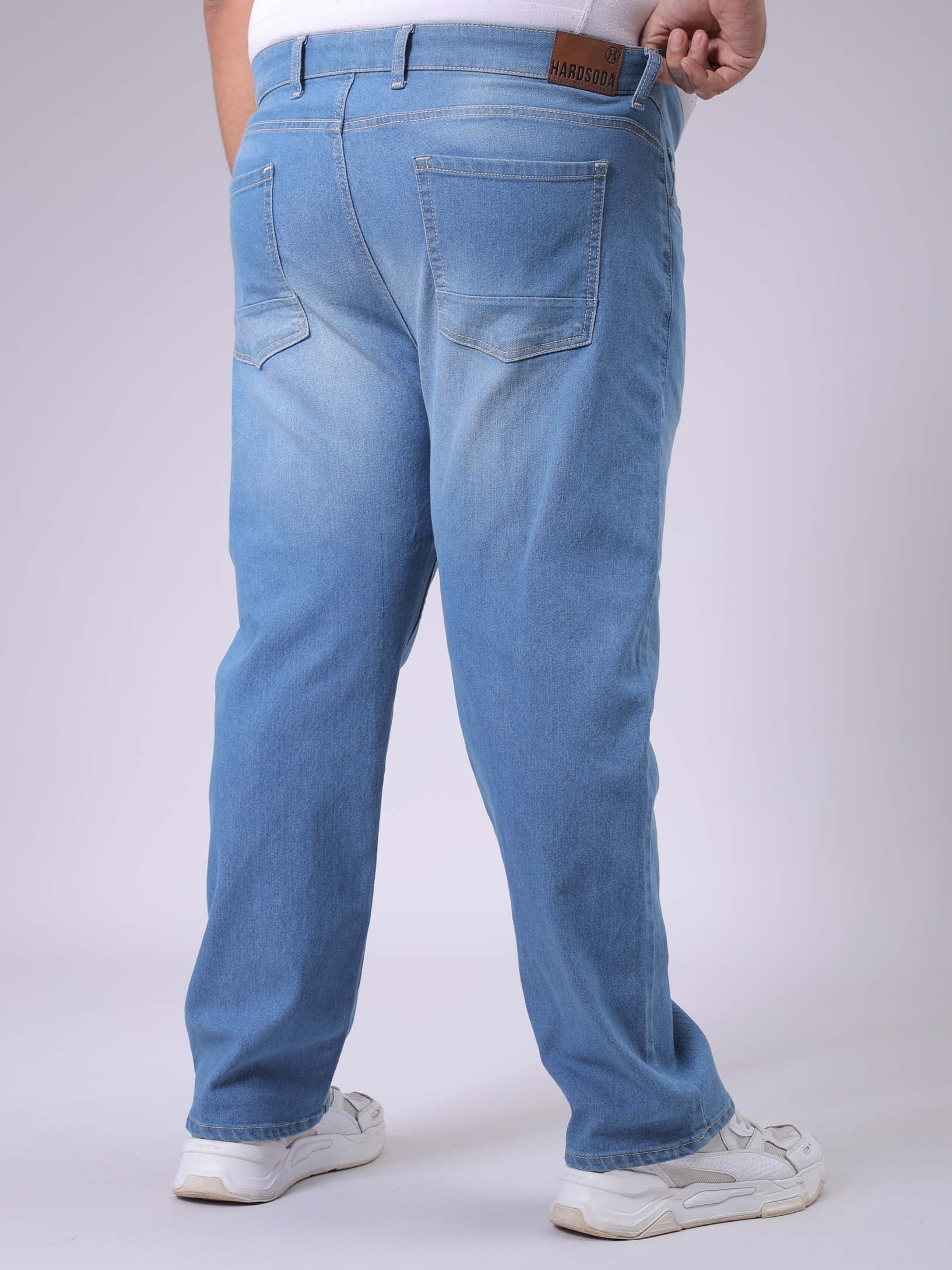 Men's Plus Size Blue Vintage Straight Fit Solid Jeans - Image 5