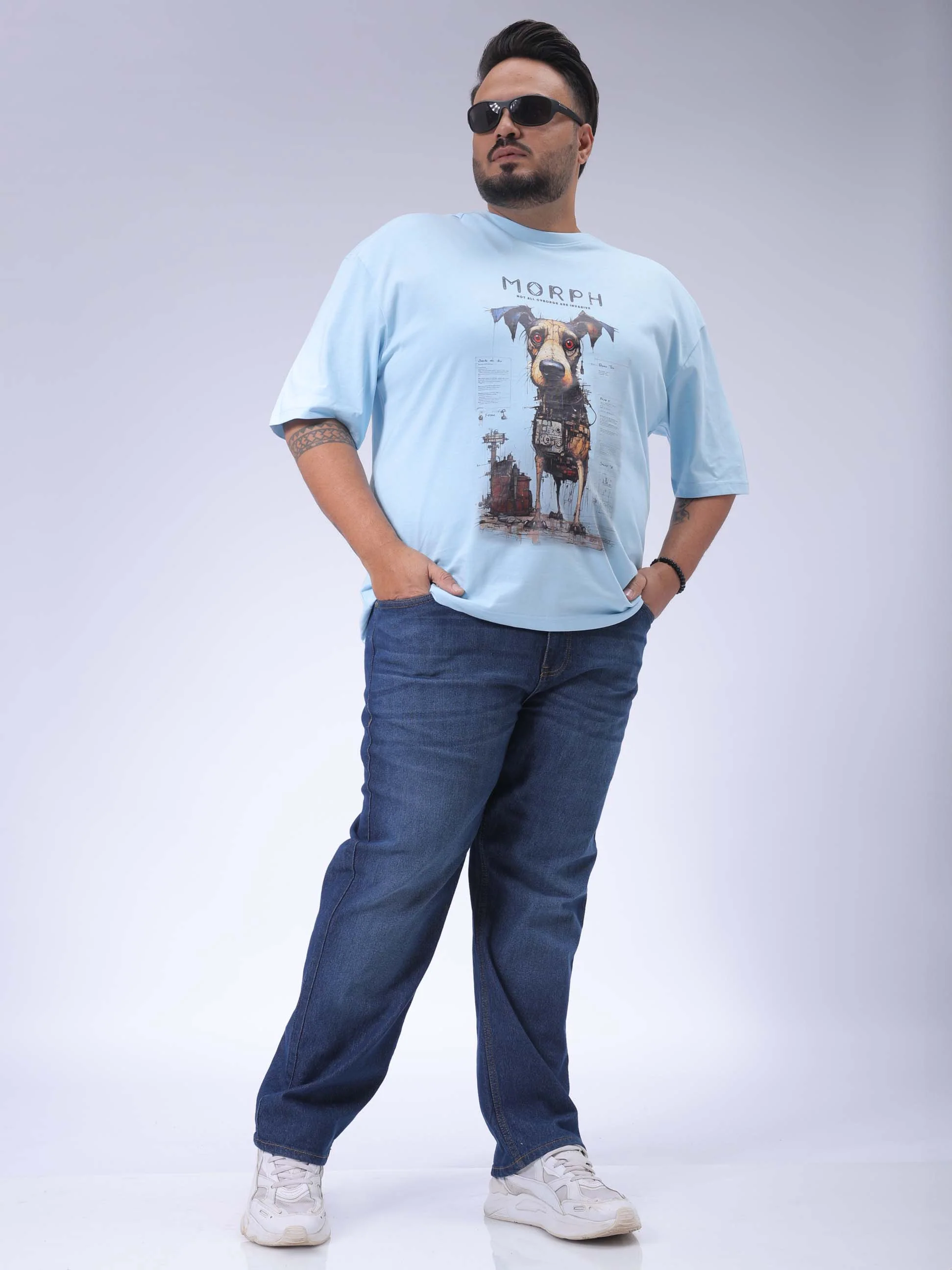 Men's Plus Size Blue Vintage Straight Fit Solid Jeans - Image 2