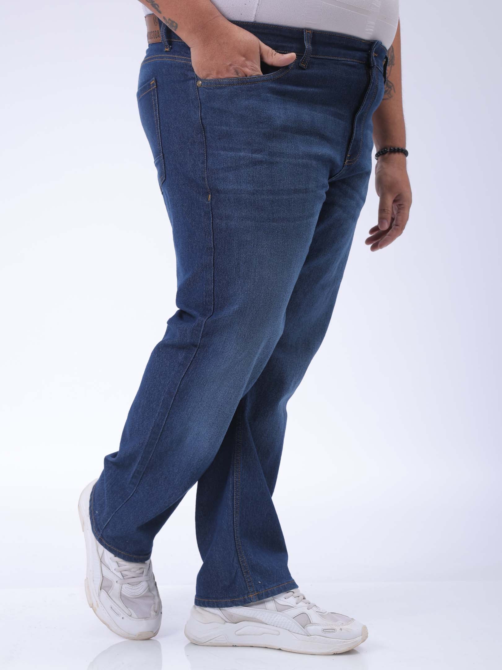 Men's Plus Size Blue Vintage Straight Fit Solid Jeans - Image 4