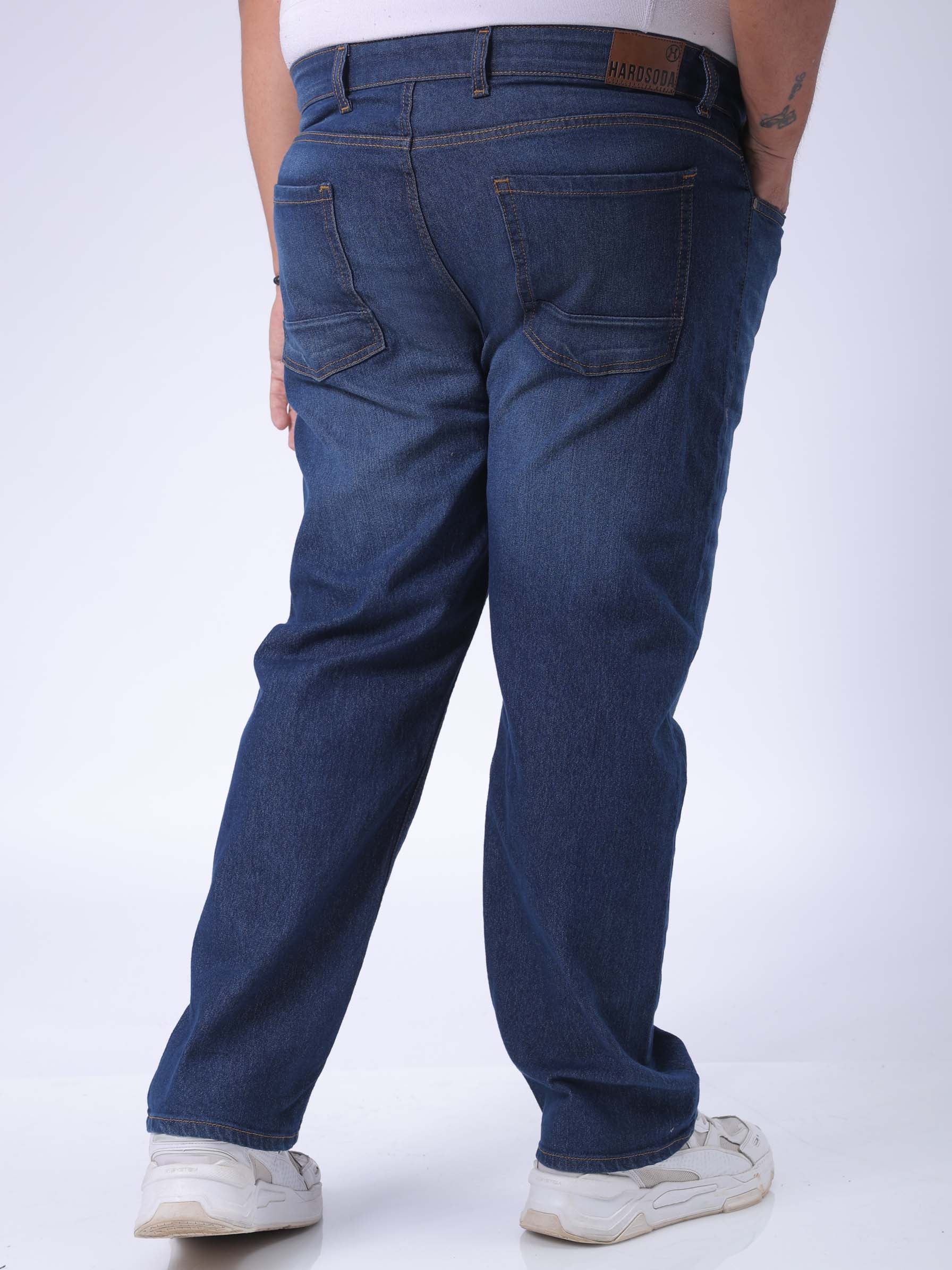 Men's Plus Size Blue Vintage Straight Fit Solid Jeans - Image 5