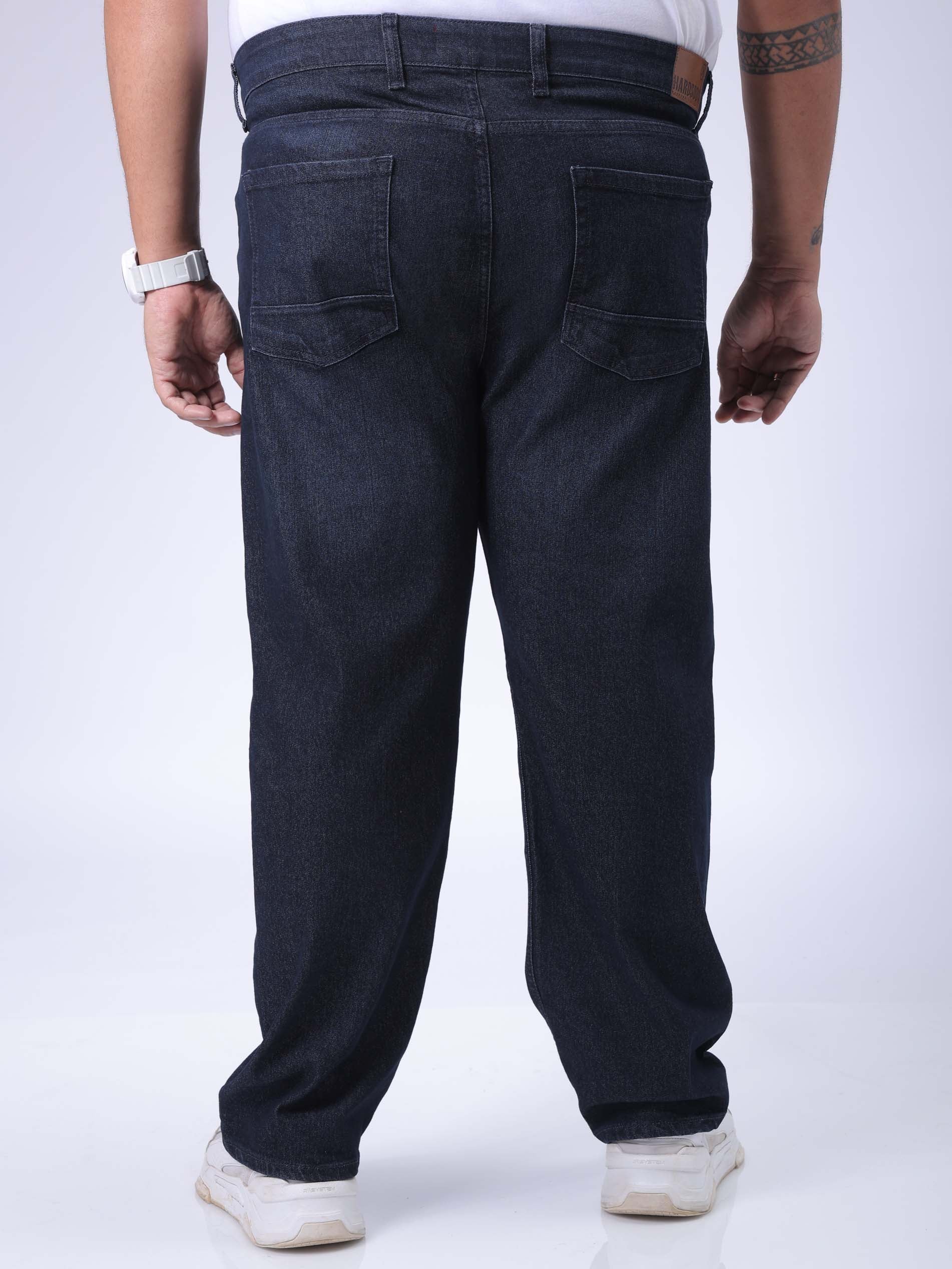 Men's Plus Size Blue Vintage Straight Fit Solid Jeans - Image 5