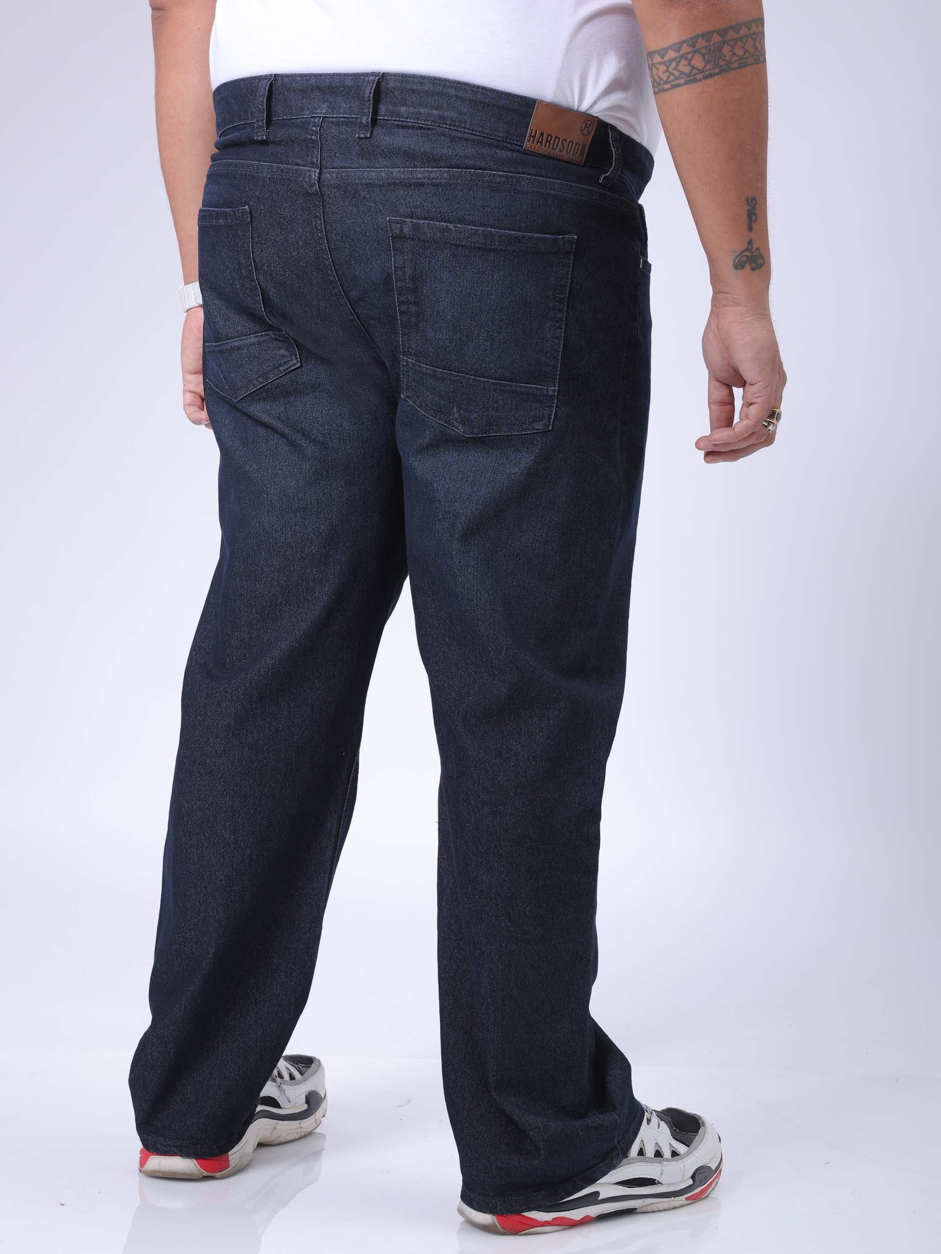 Men's Plus Size Blue Vintage Straight Fit Solid Jeans - Image 5