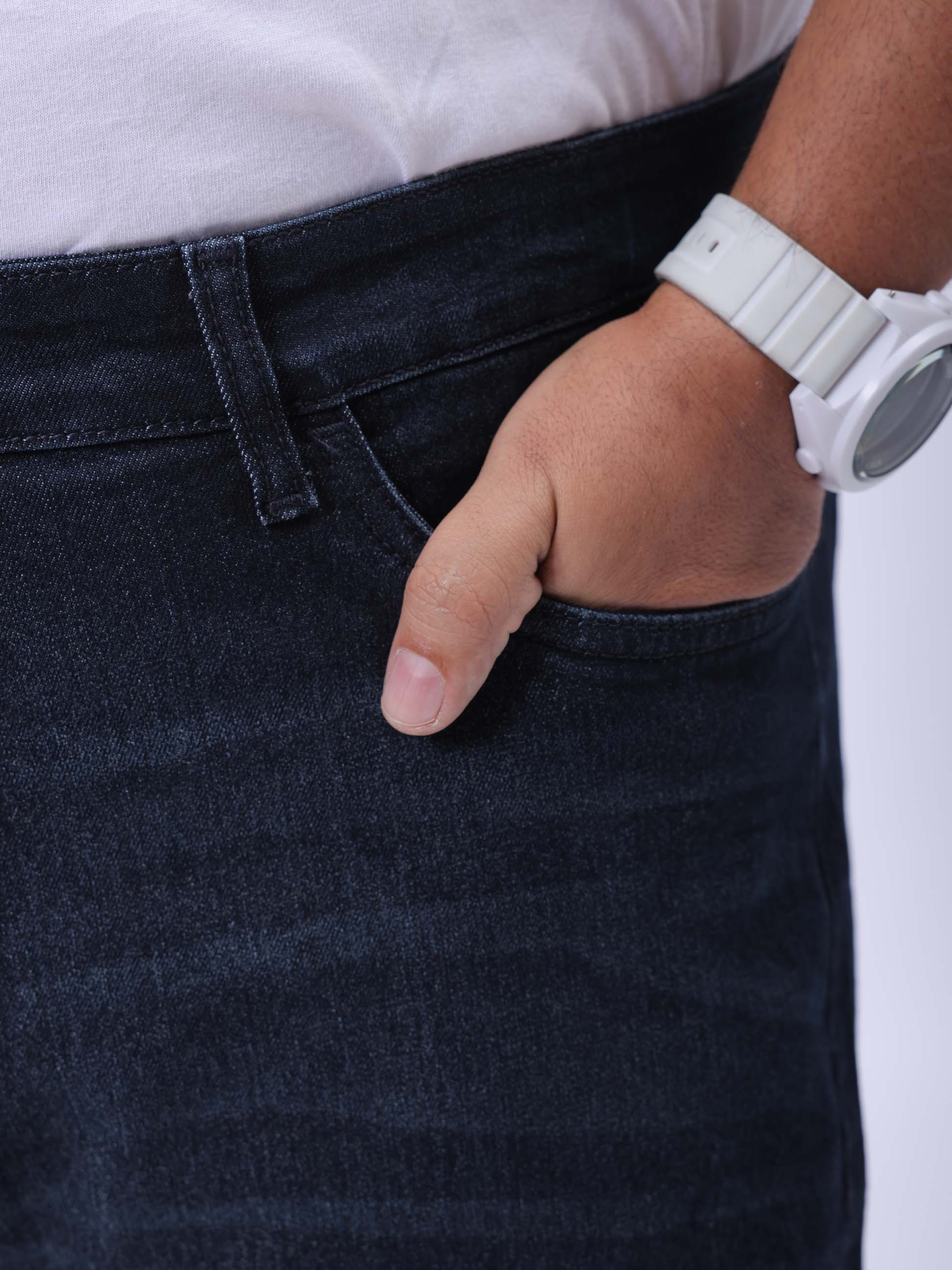 Men's Plus Size Blue Vintage Straight Fit Solid Jeans - Image 6
