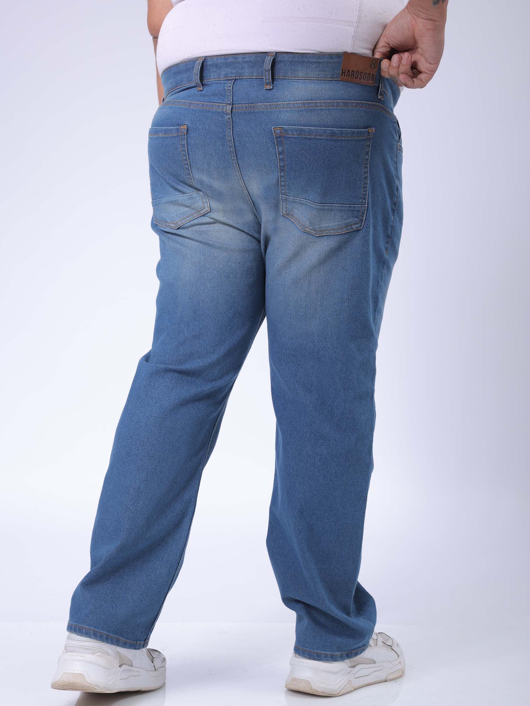 Men's Plus Size Blue Vintage Straight Fit Solid Jeans - Image 5