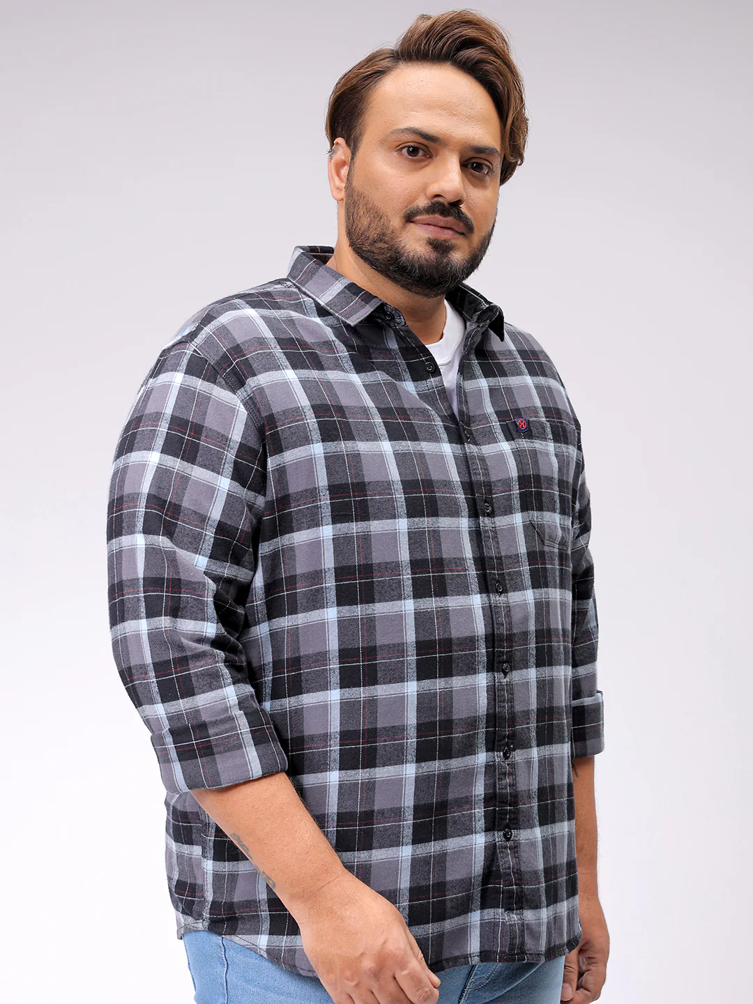 Men's Grey Regular Fit Checked Casual Shirt - Image 2
