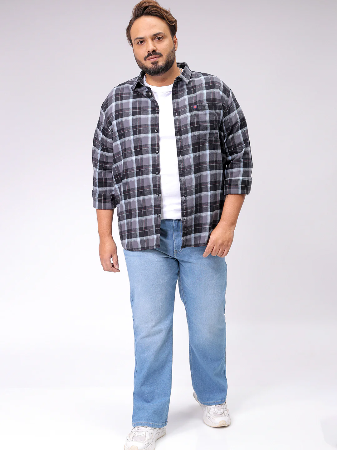Men's Grey Regular Fit Checked Casual Shirt - Image 4